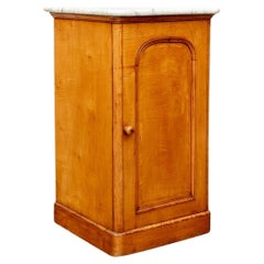English Birch Night Stand or Cabinet With Marble Top
