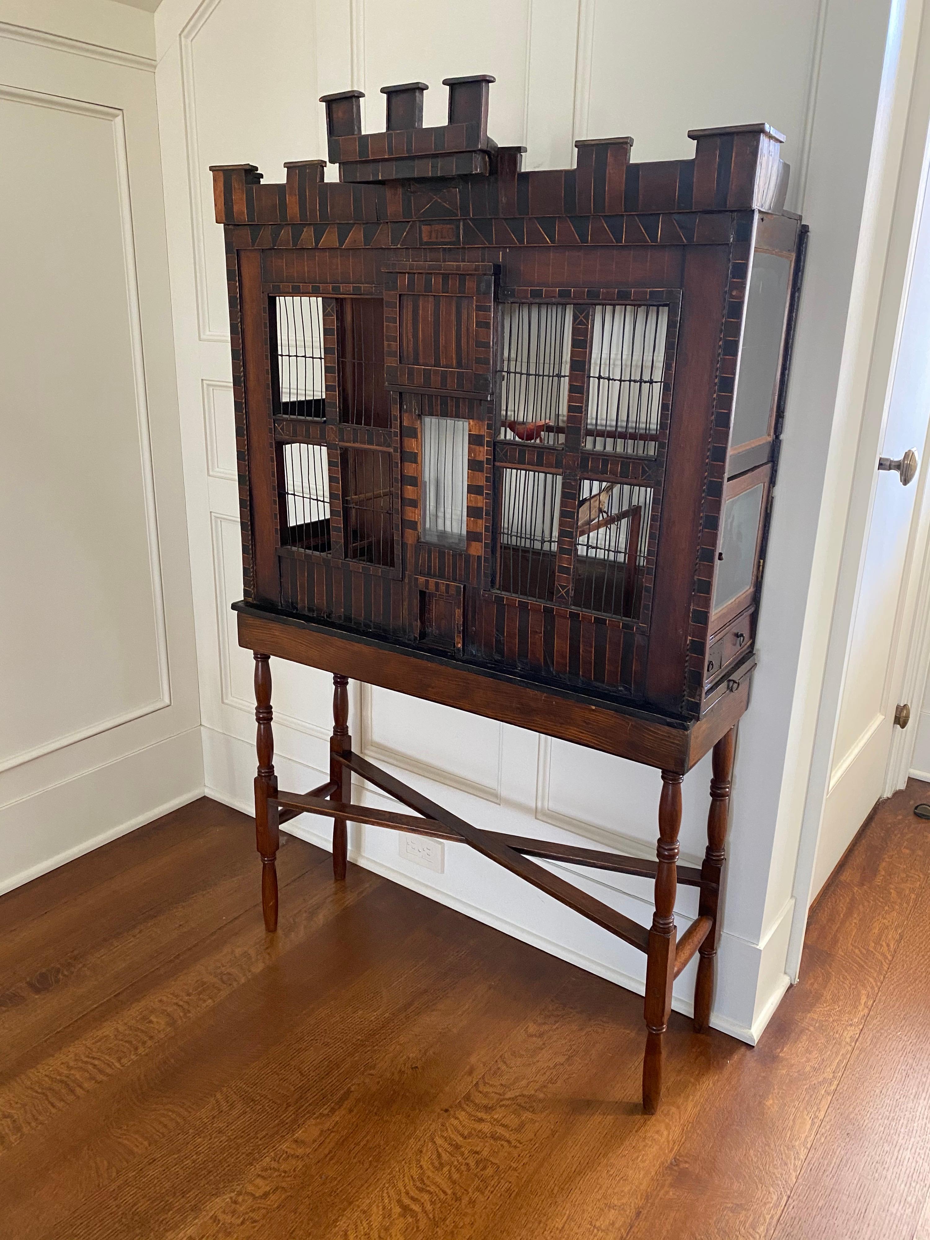 English Birdcage Made from Wood with Date 1740 For Sale 7