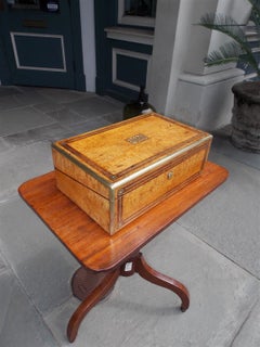 English Bird's-Eye Maple and Brass Mounted Fitted Interior Writing Desk, C. 1820