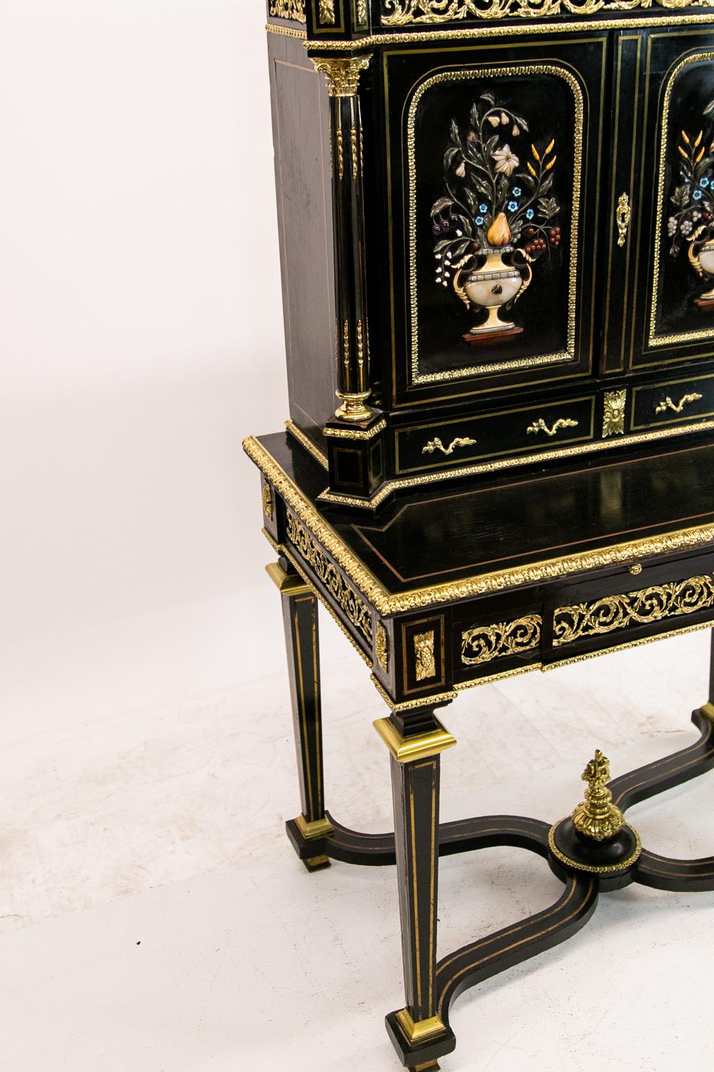 English Black Lacquer Step Back Cabinet For Sale 6