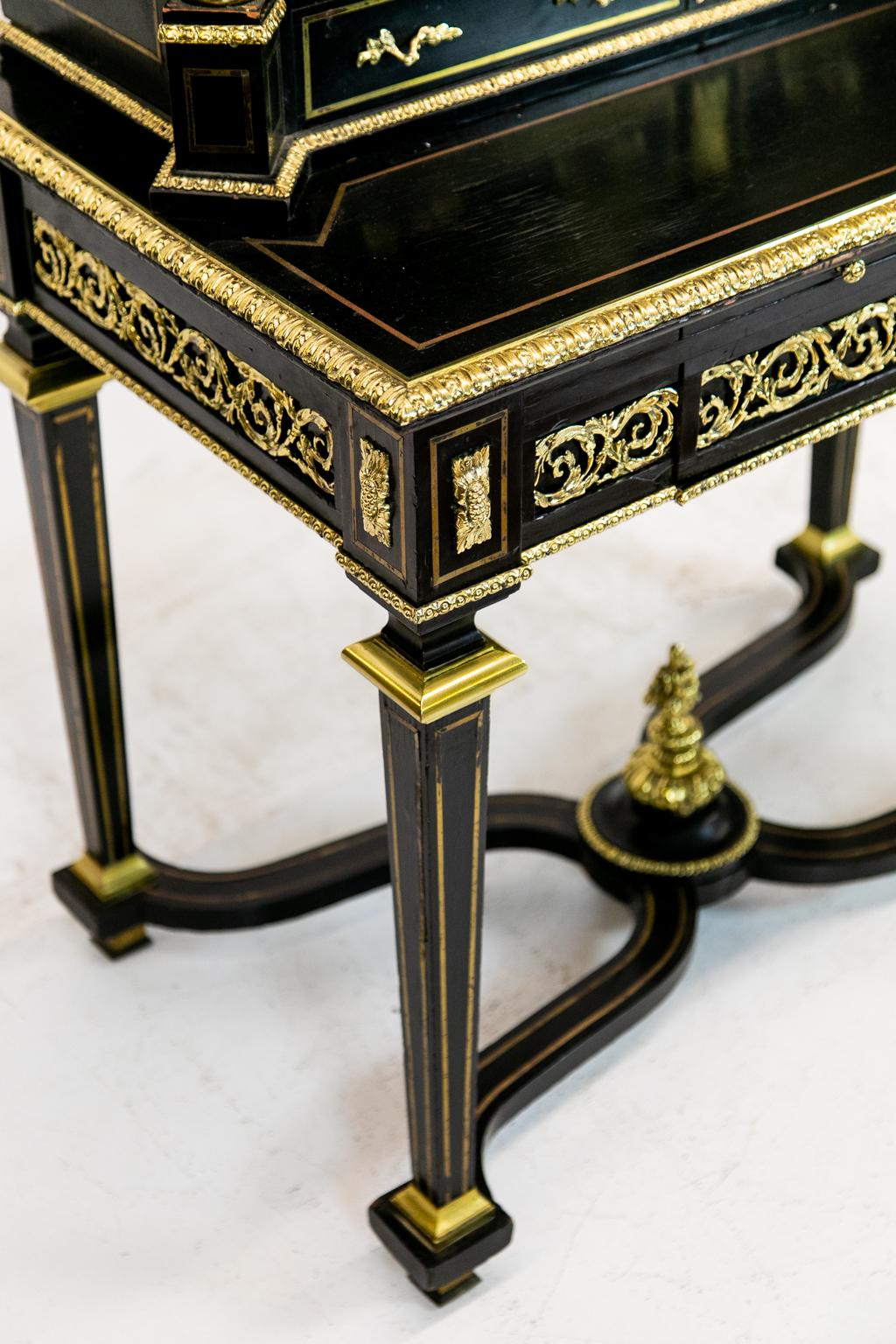 19th Century English Black Lacquer Step Back Cabinet For Sale