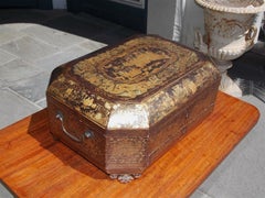 Englische schwarz lackierte und vergoldete figurale Pagodenwebkasten mit Scharnier, um 1810