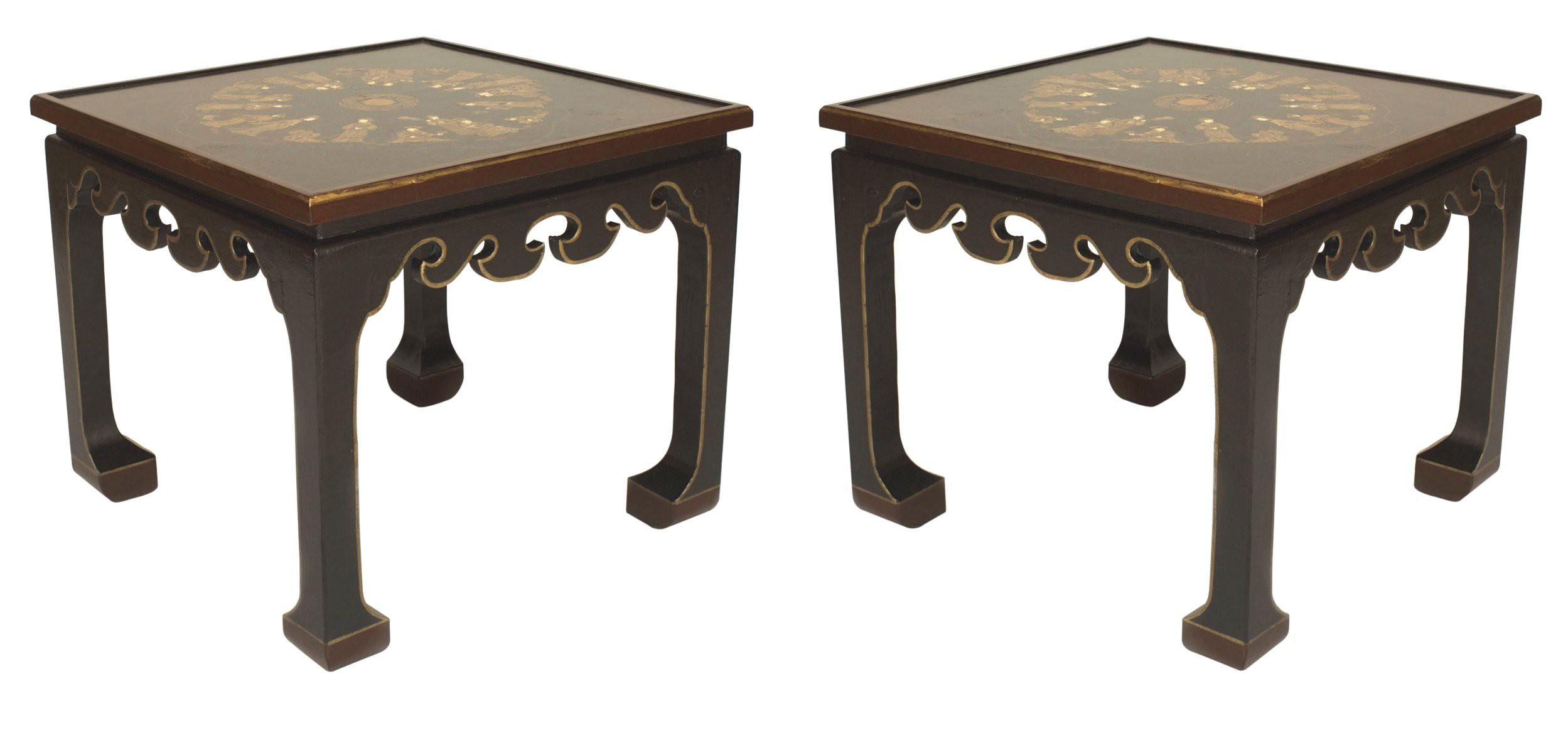 Cineserie Tavolino da salotto Chinoiserie inglese laccato nero in vendita