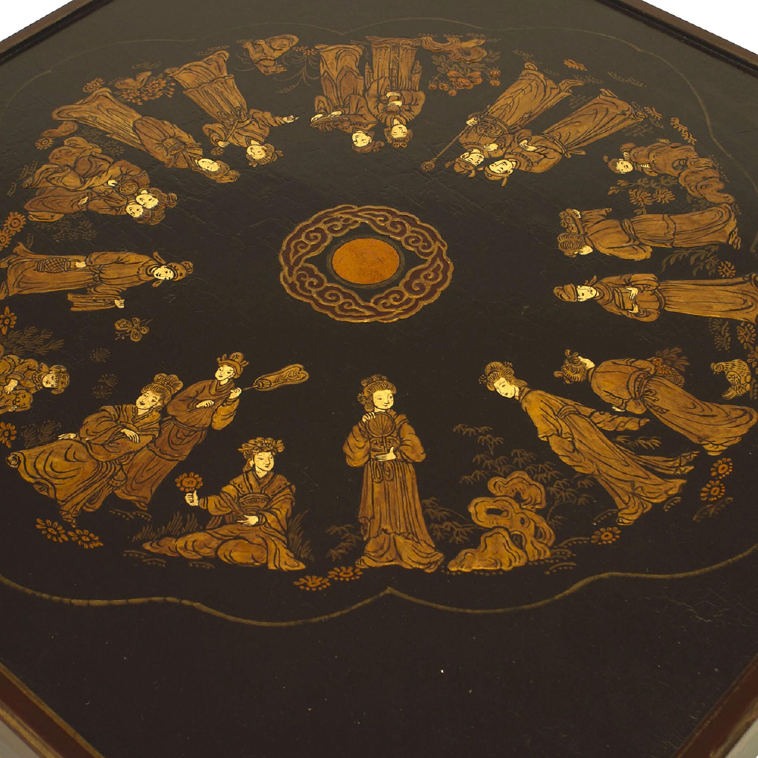 Britannico Tavolino da salotto Chinoiserie inglese laccato nero in vendita