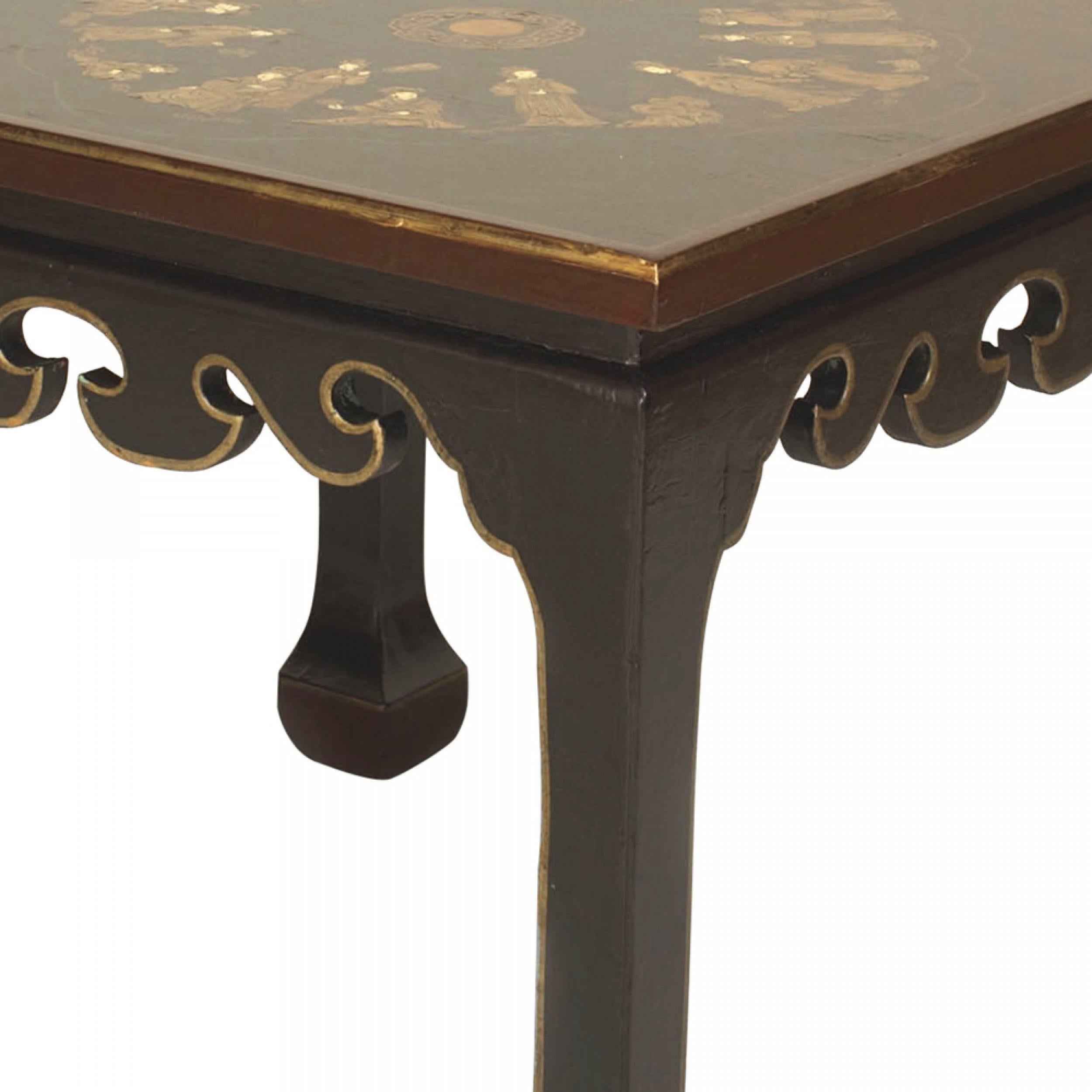 Laccato Tavolino da salotto Chinoiserie inglese laccato nero in vendita