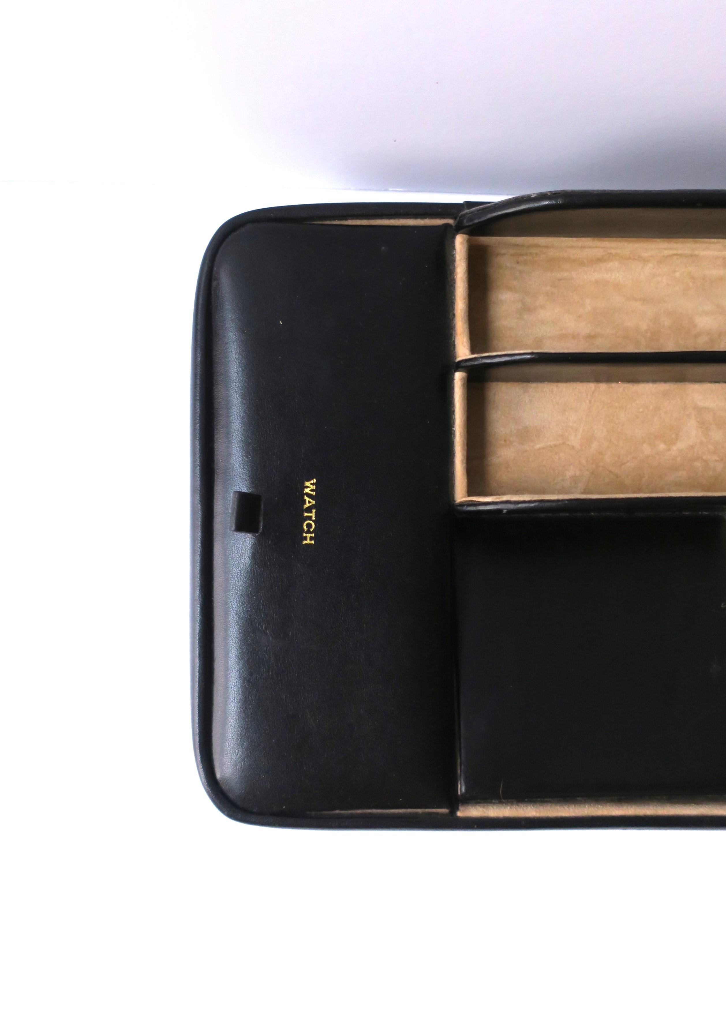 English Black Leather Desk Tray Caddy Box Organizer For Sale 6