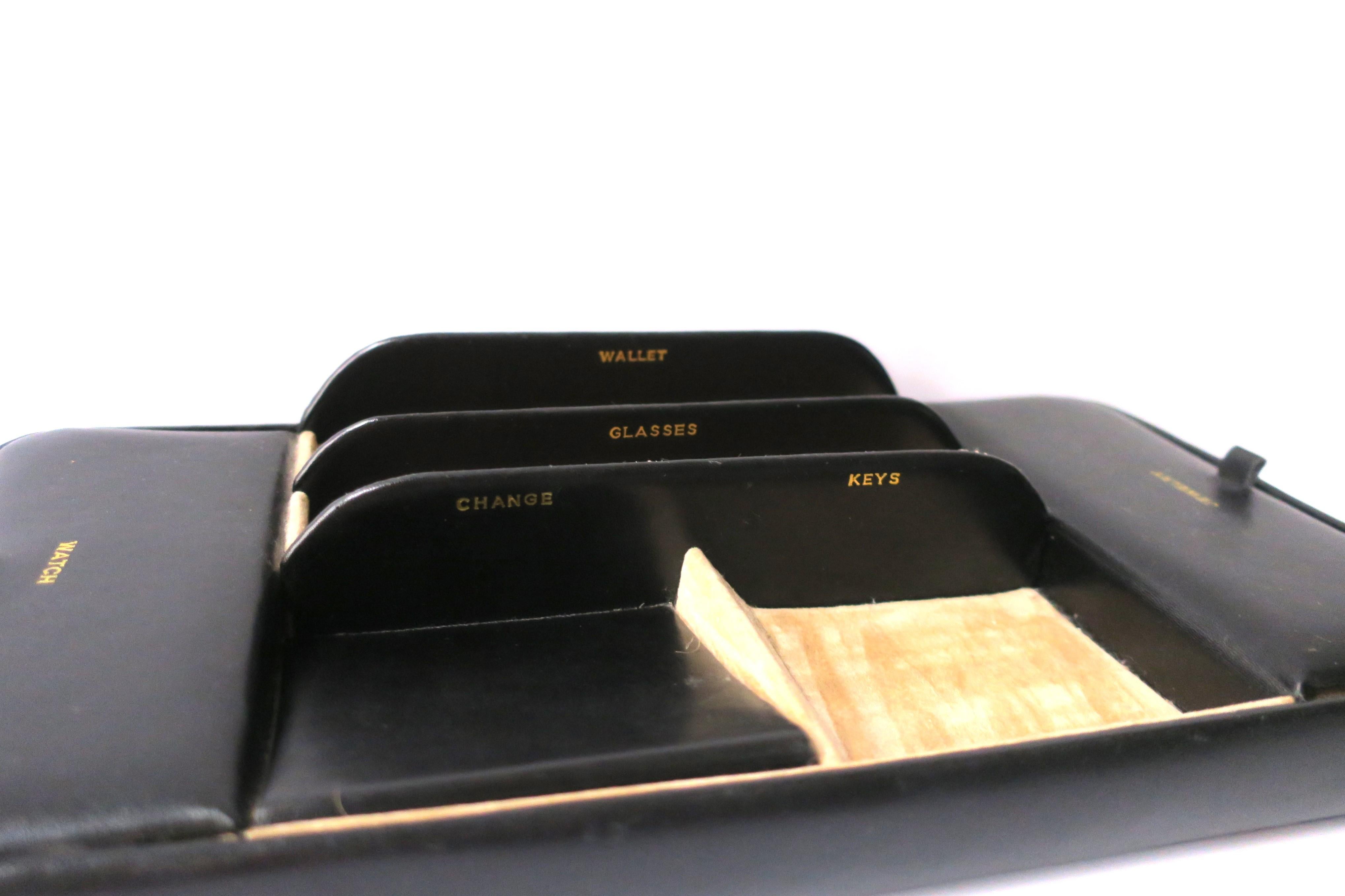 English Black Leather Desk Tray Caddy Box Organizer For Sale 10