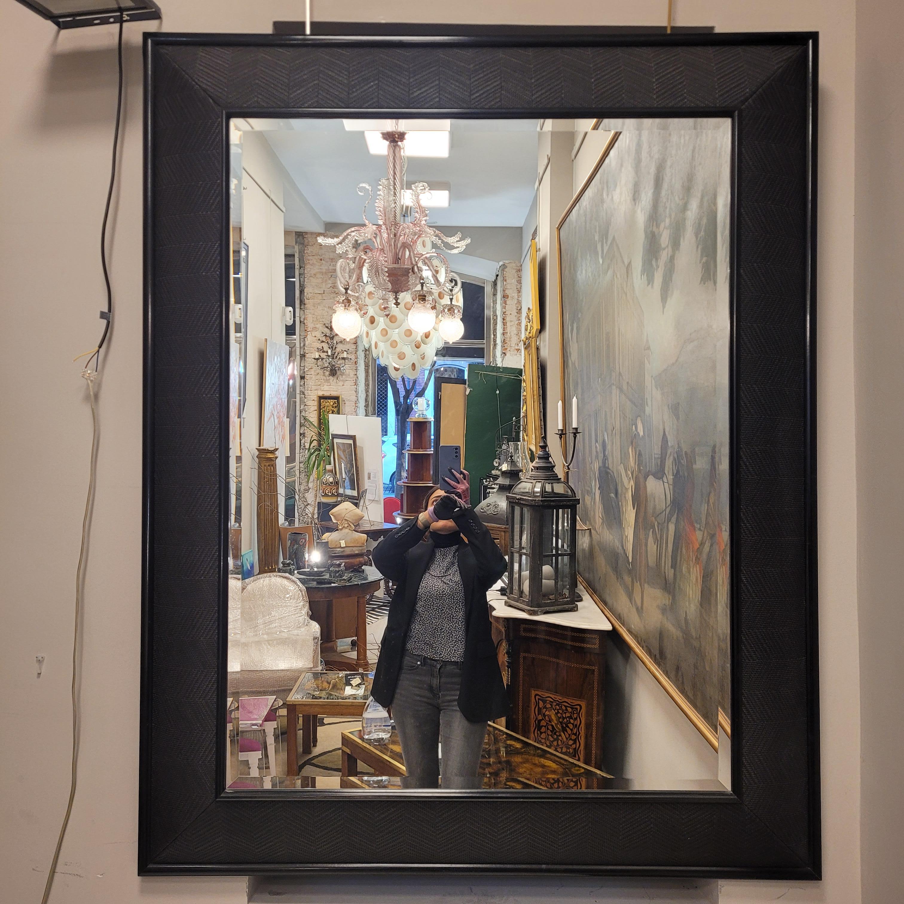 English black  mirror in braided leather by Simpsons of London In Good Condition For Sale In Valladolid, ES