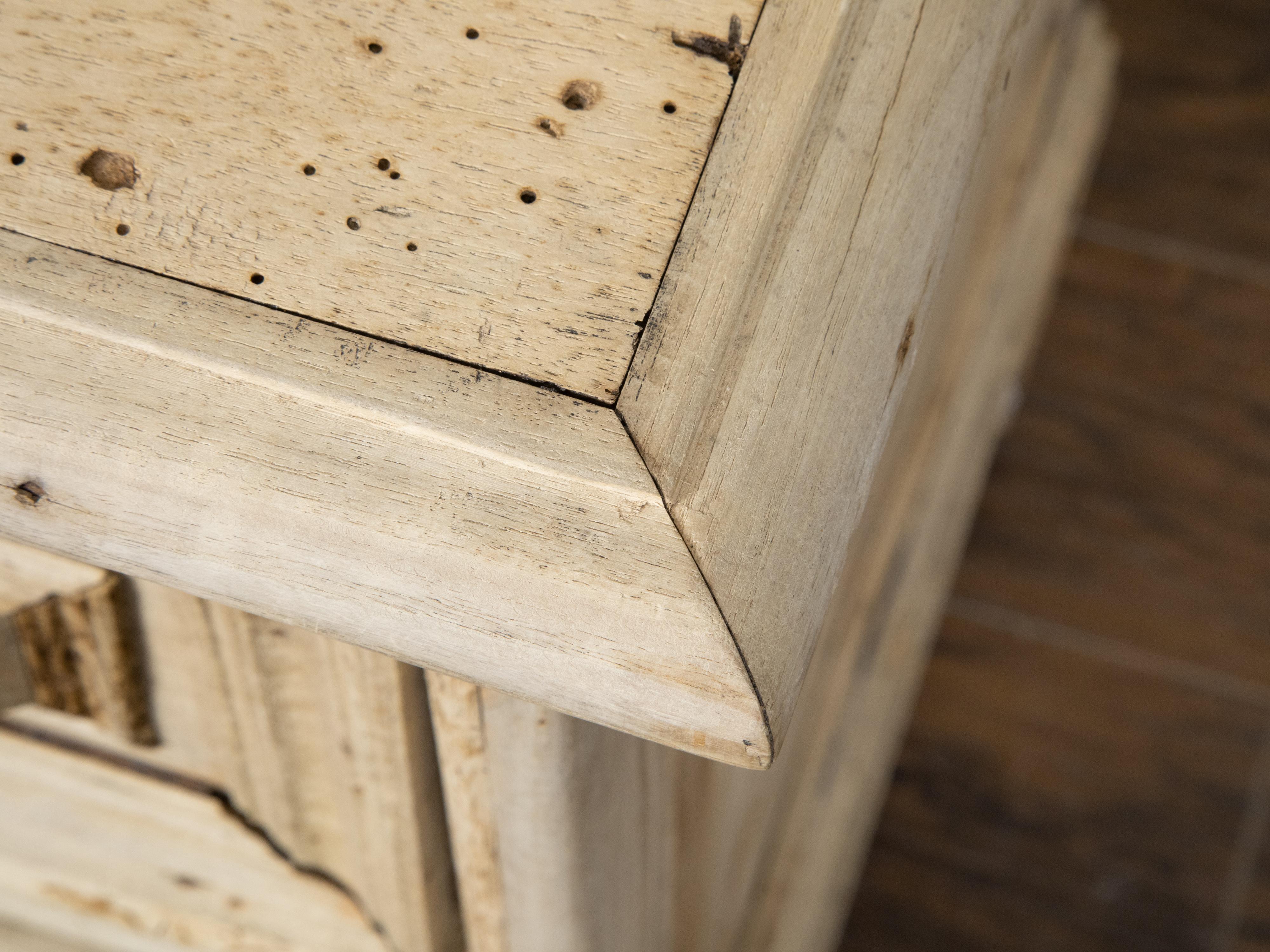 English Bleached Oak 19th Century Geometric Front Carved Three Drawer Chest For Sale 8