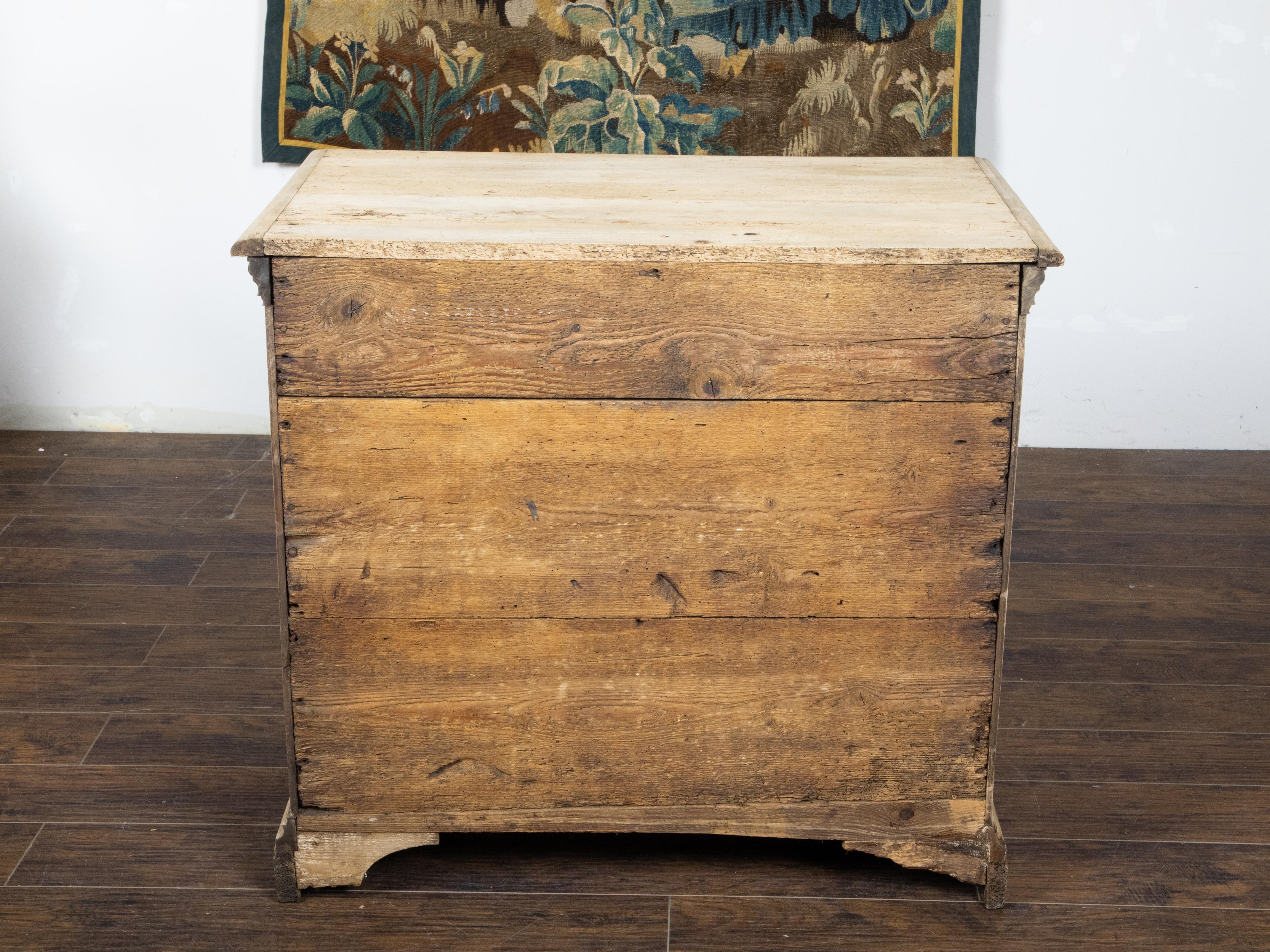 English Bleached Oak 19th Century Geometric Front Carved Three Drawer Chest For Sale 1