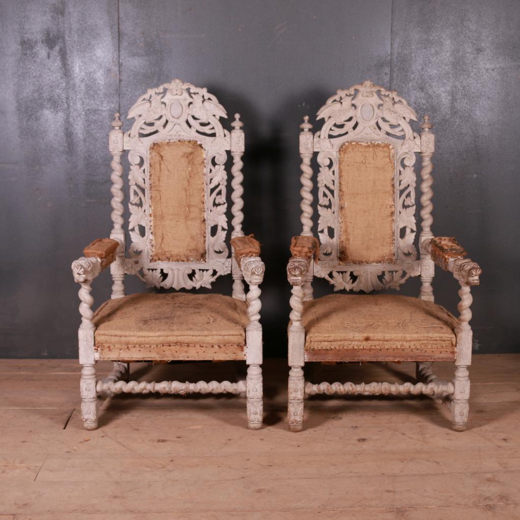 Pair of large bleached oak arm chairs, 1880.

Seat height - 15.5