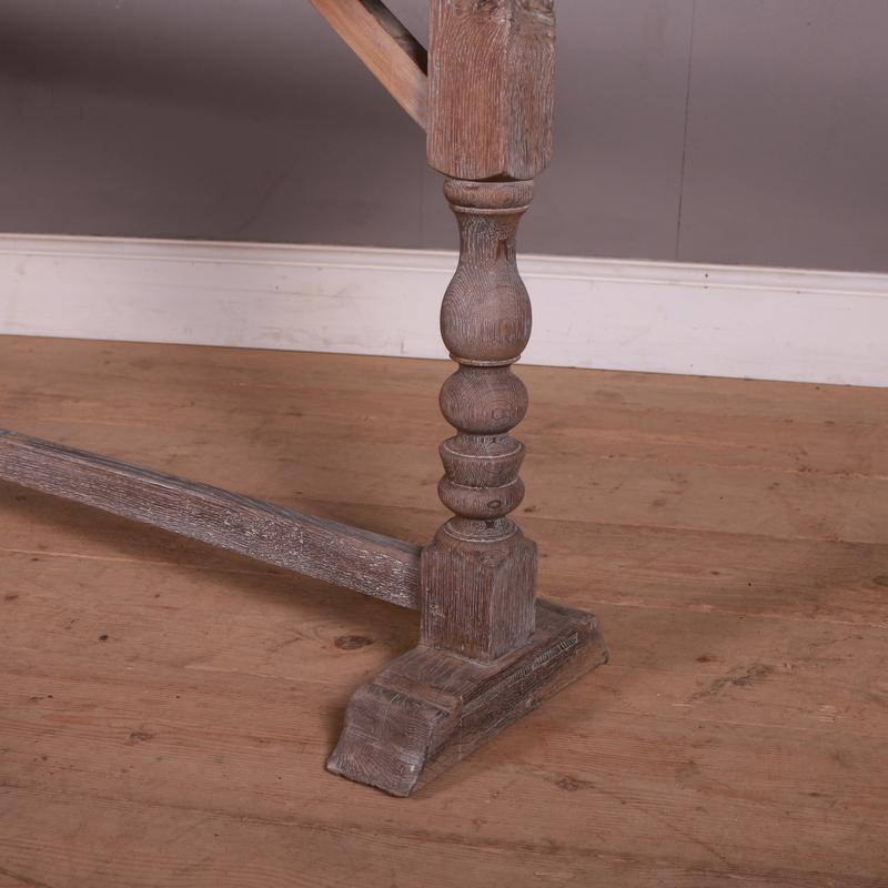 Narrow 19th C English bleached oak trestle table. 1880.

Dimensions
76 inches (193 cms) Wide
16 inches (41 cms) Deep
28 inches (71 cms) High.

 