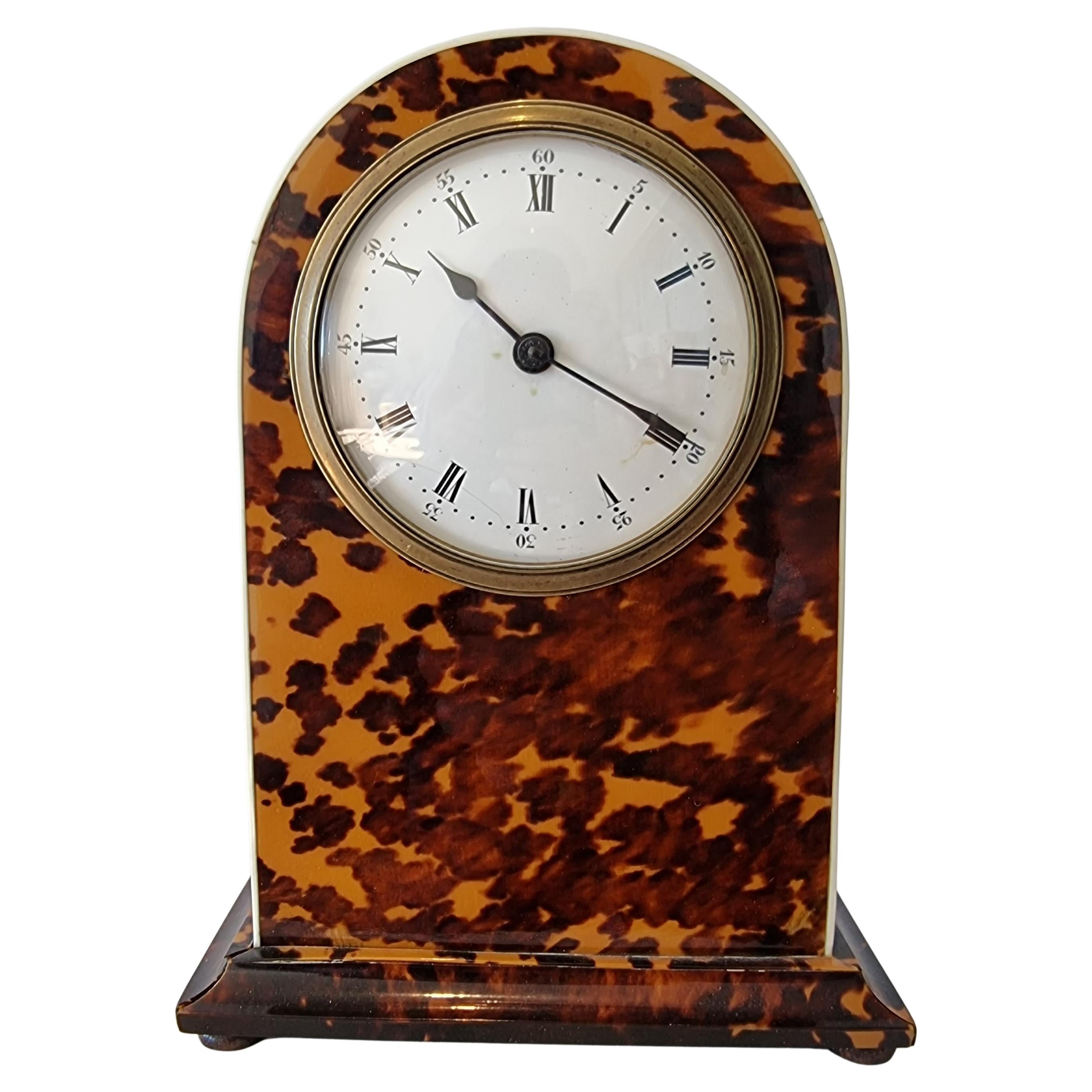 English Blond Tortoiseshell Mantel Clock For Sale