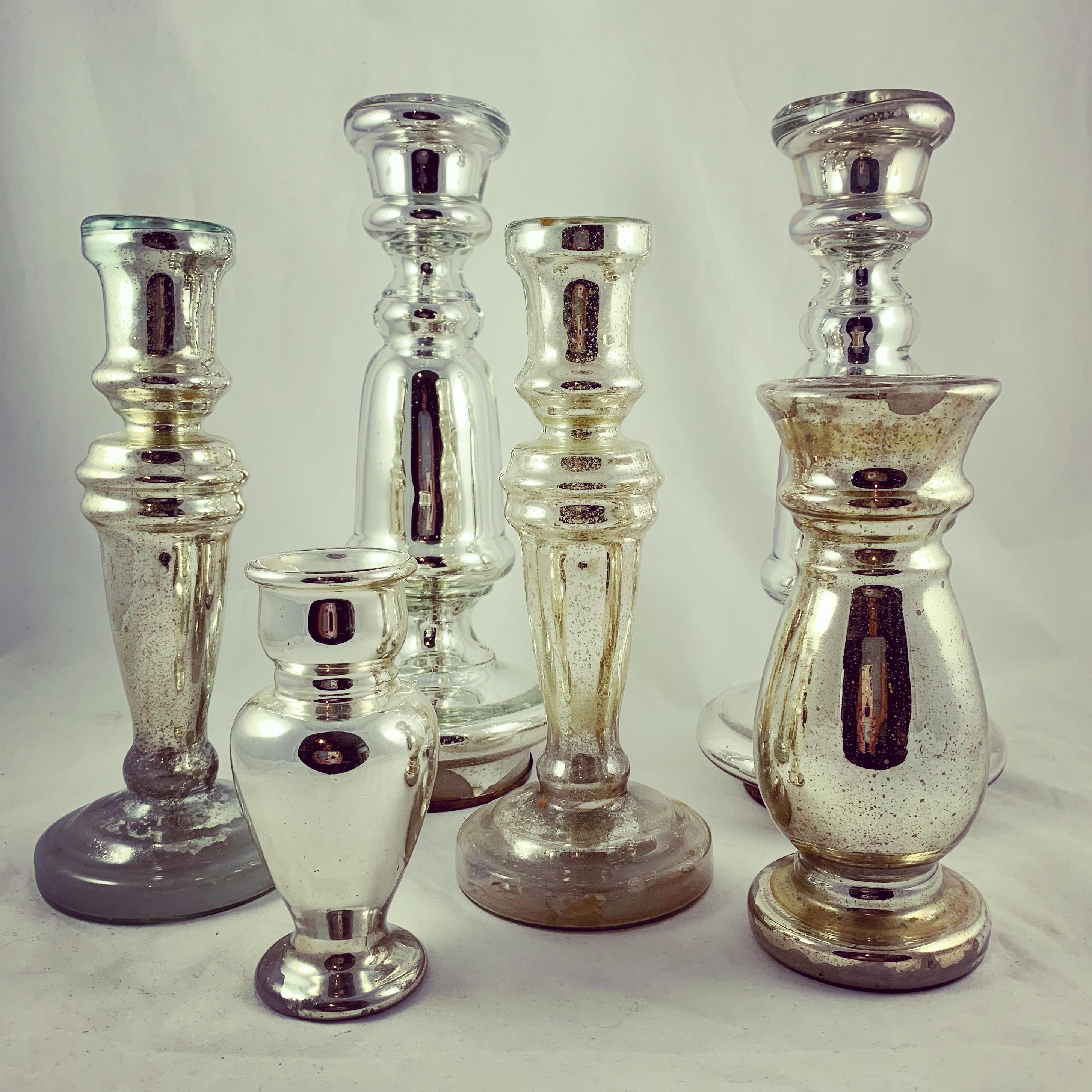 English Blown Mercury Glass Silvered Candlesticks, a pair, circa 1840-1855 For Sale 7