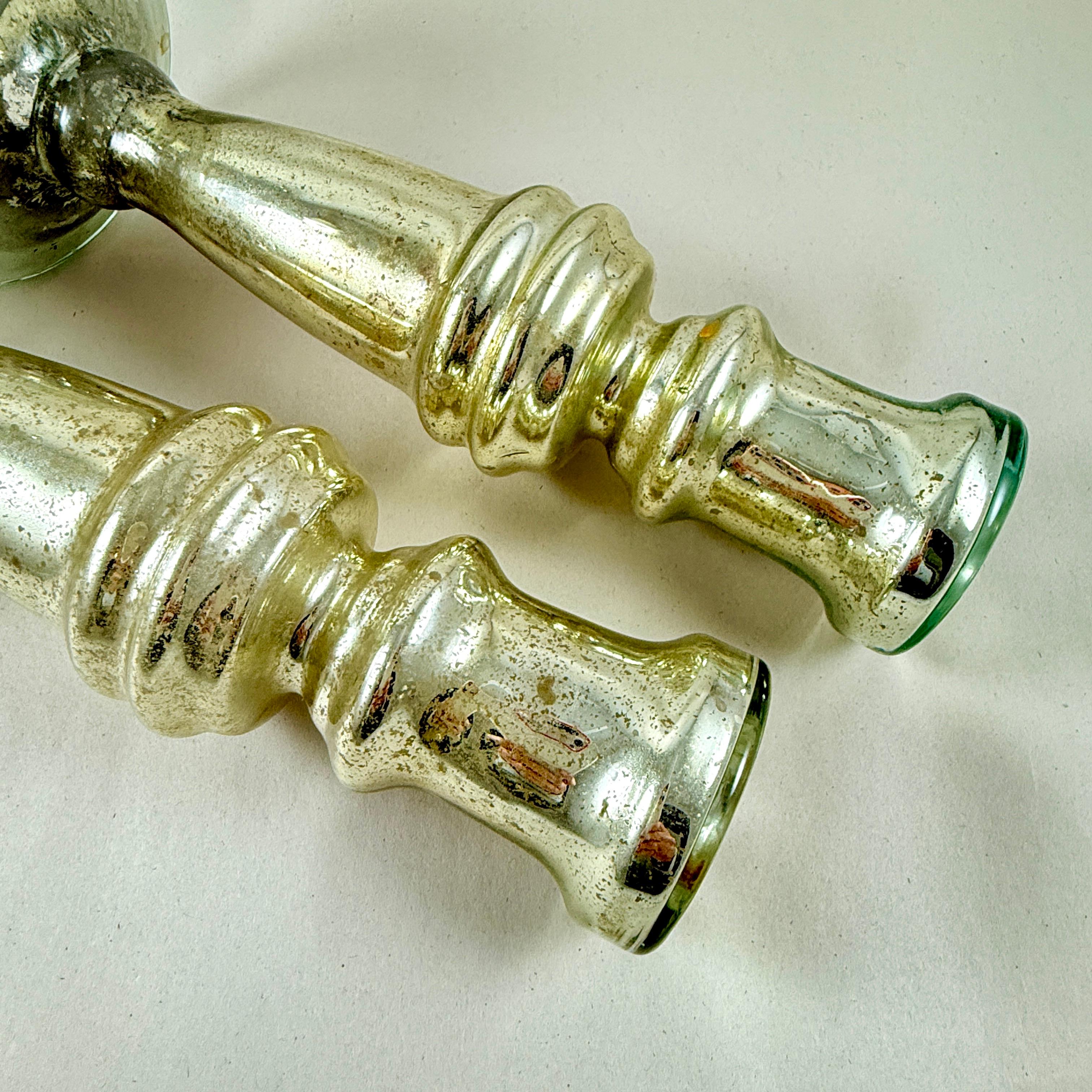 Blown Glass English Blown Mercury Glass Silvered Candlesticks, a pair, circa 1840-1855 For Sale