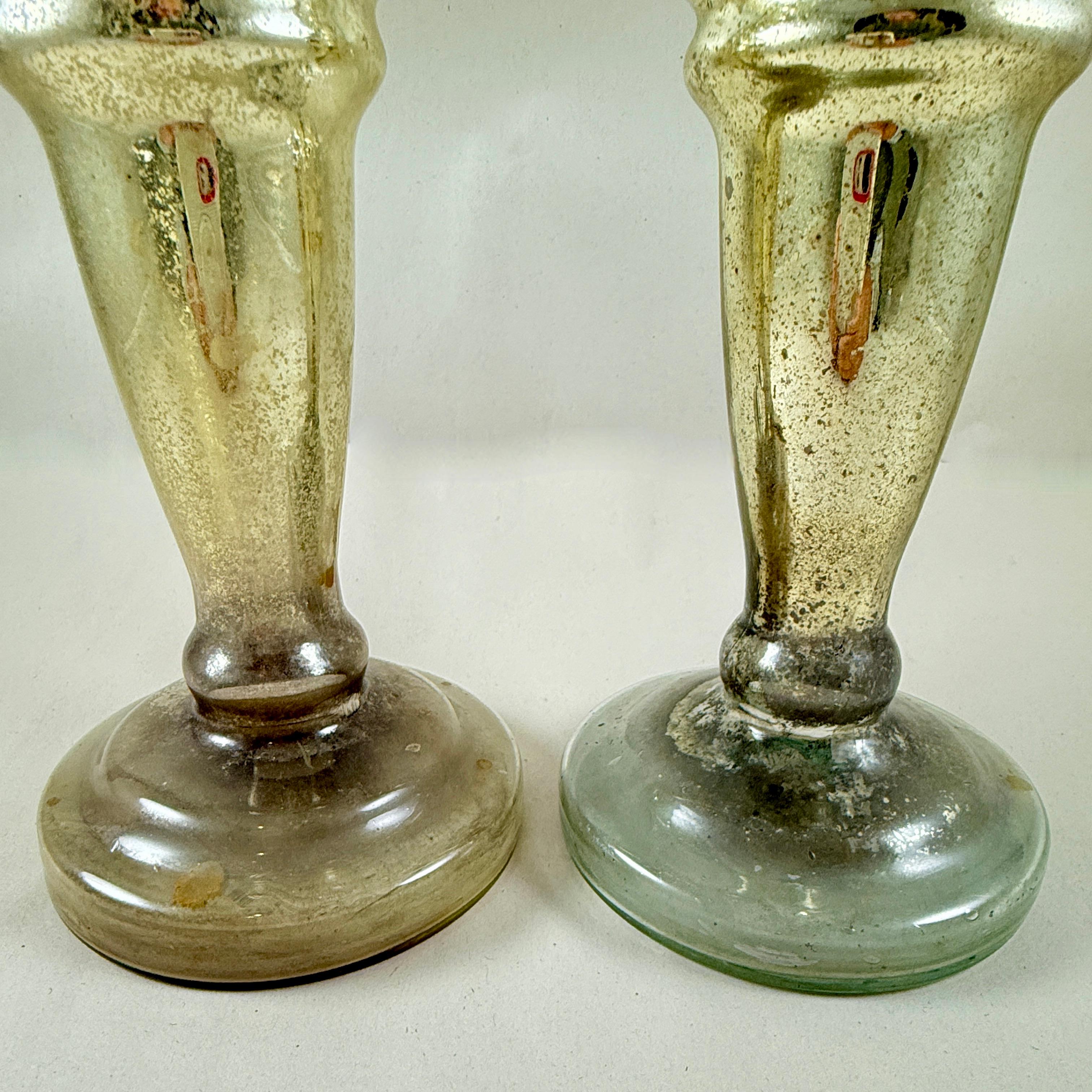 English Blown Mercury Glass Silvered Candlesticks, a pair, circa 1840-1855 For Sale 3