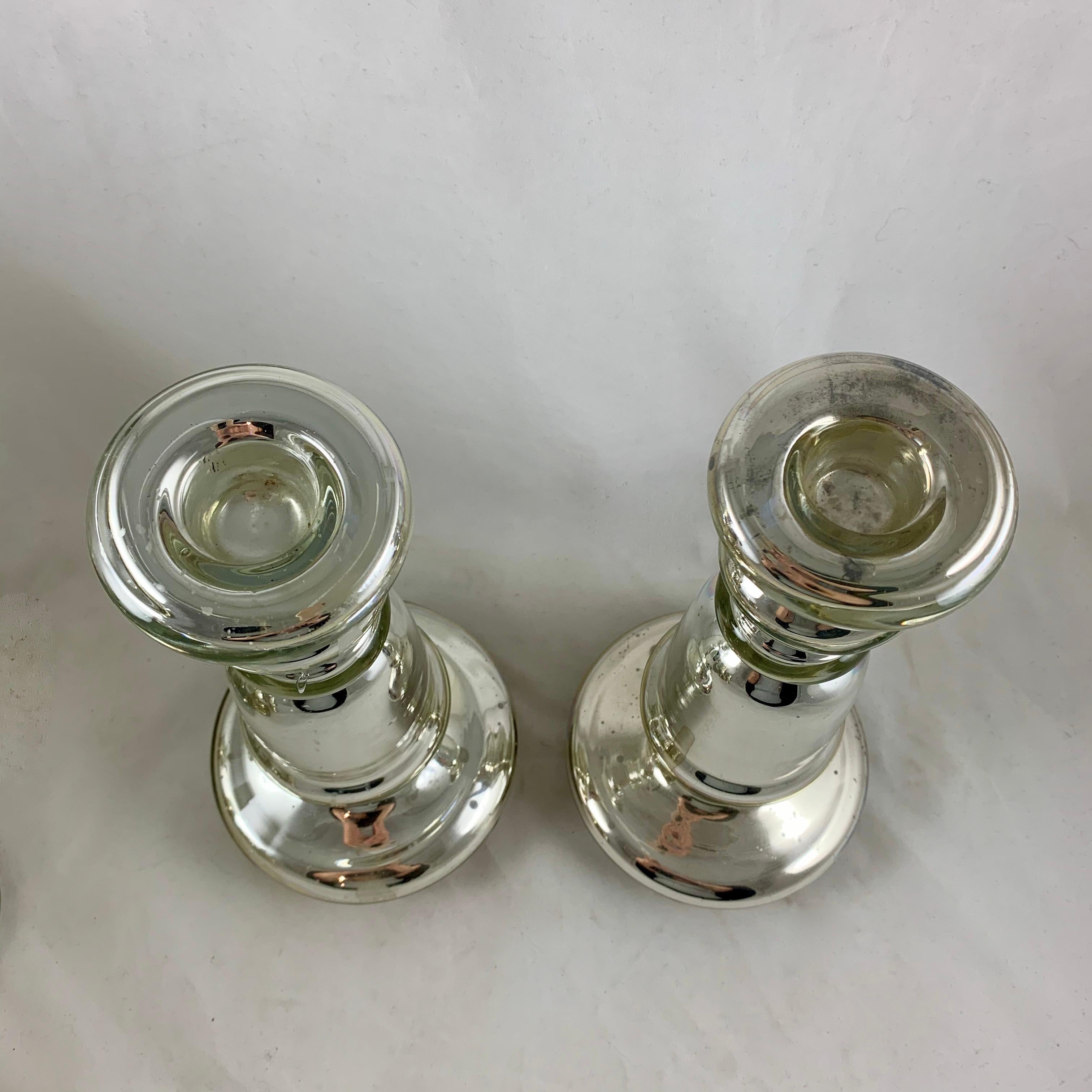 English Blown Mercury Glass Silvered Candlesticks, Collection of Six, circa 1850 For Sale 3