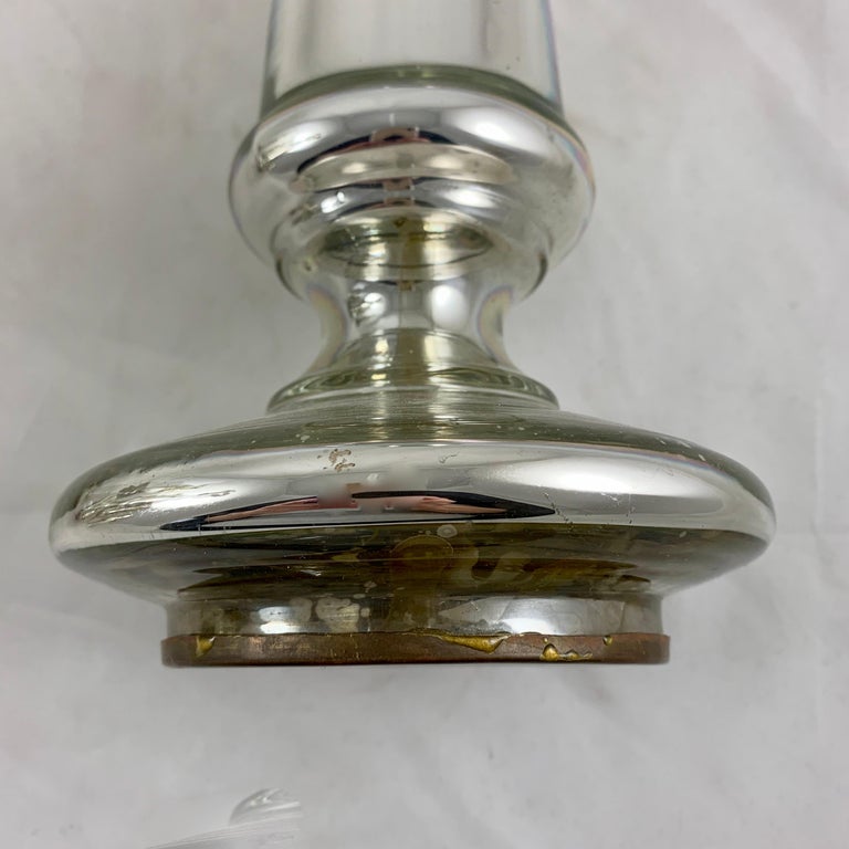 English Blown Mercury Glass Silvered Candlesticks, Collection of Six, circa 1850 For Sale 9