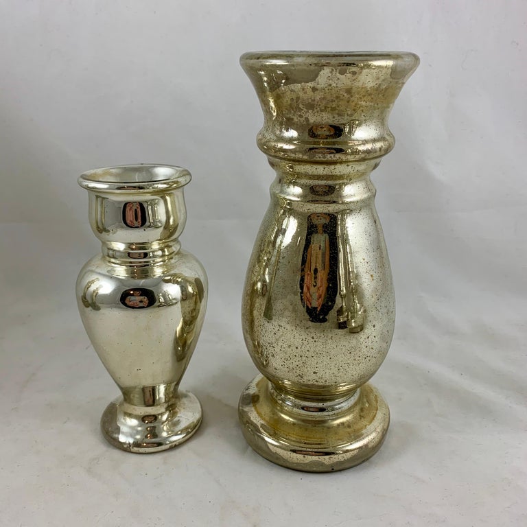 English Blown Mercury Glass Silvered Candlesticks, Collection of Six, circa 1850 For Sale 2