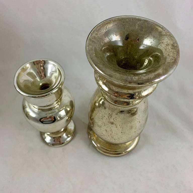 English Blown Mercury Glass Silvered Candlesticks, Collection of Six, circa 1850 For Sale 3