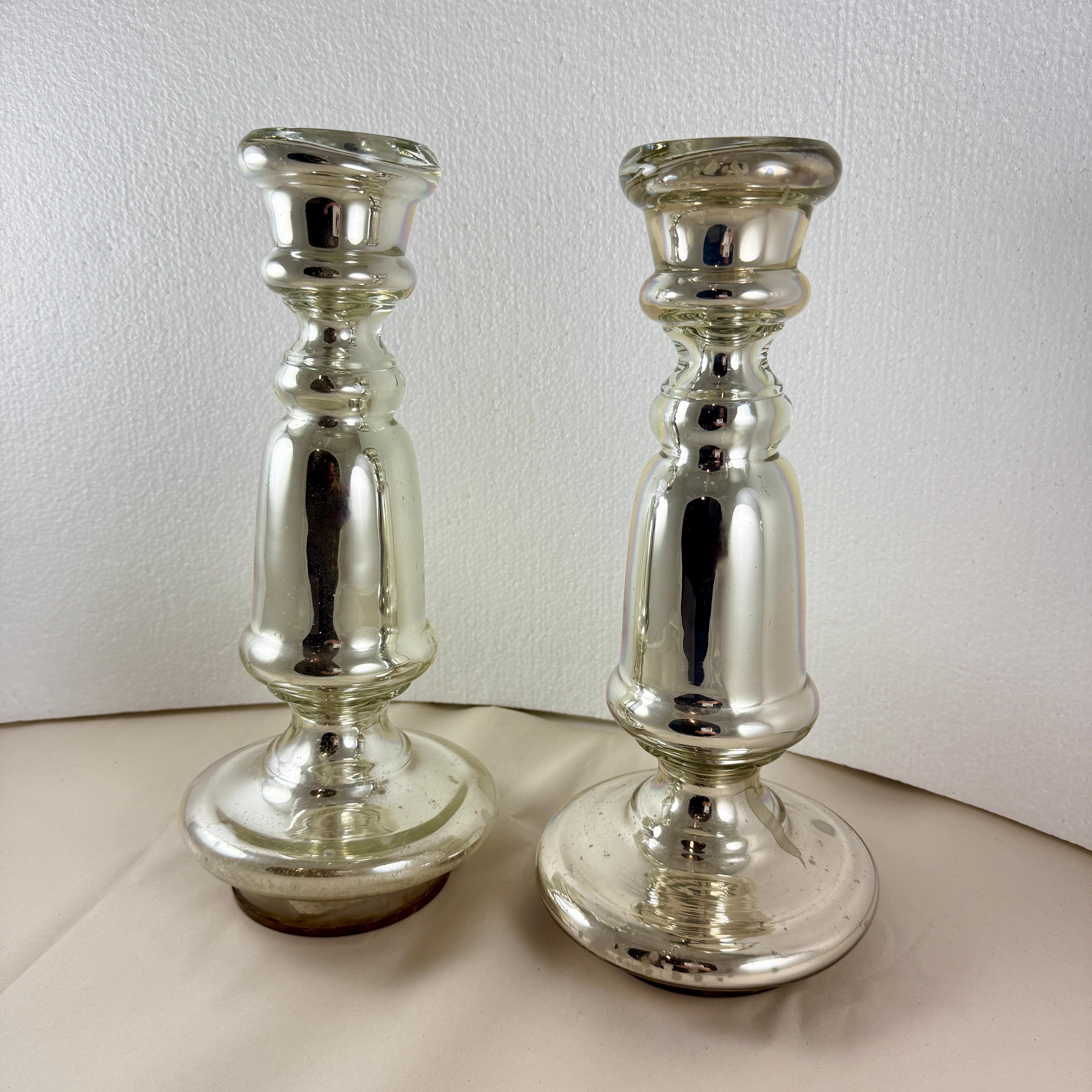 Große englische mundgeblasene Quecksilberglas-Leuchter, versilbert, ein Paar, um 1840-1855 (Viktorianisch) im Angebot