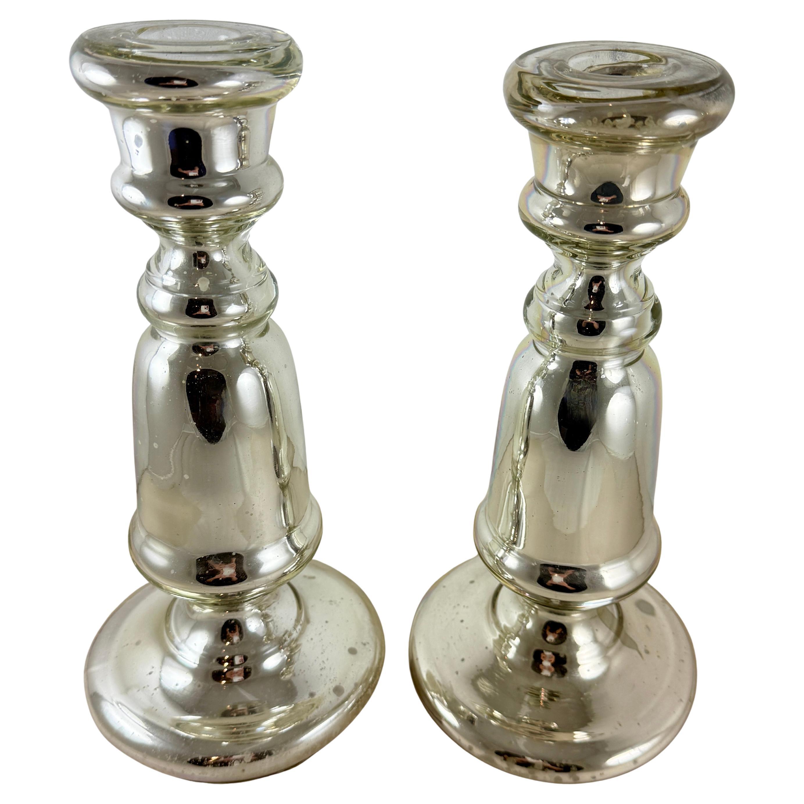 Große englische mundgeblasene Quecksilberglas-Leuchter, versilbert, ein Paar, um 1840-1855 im Angebot