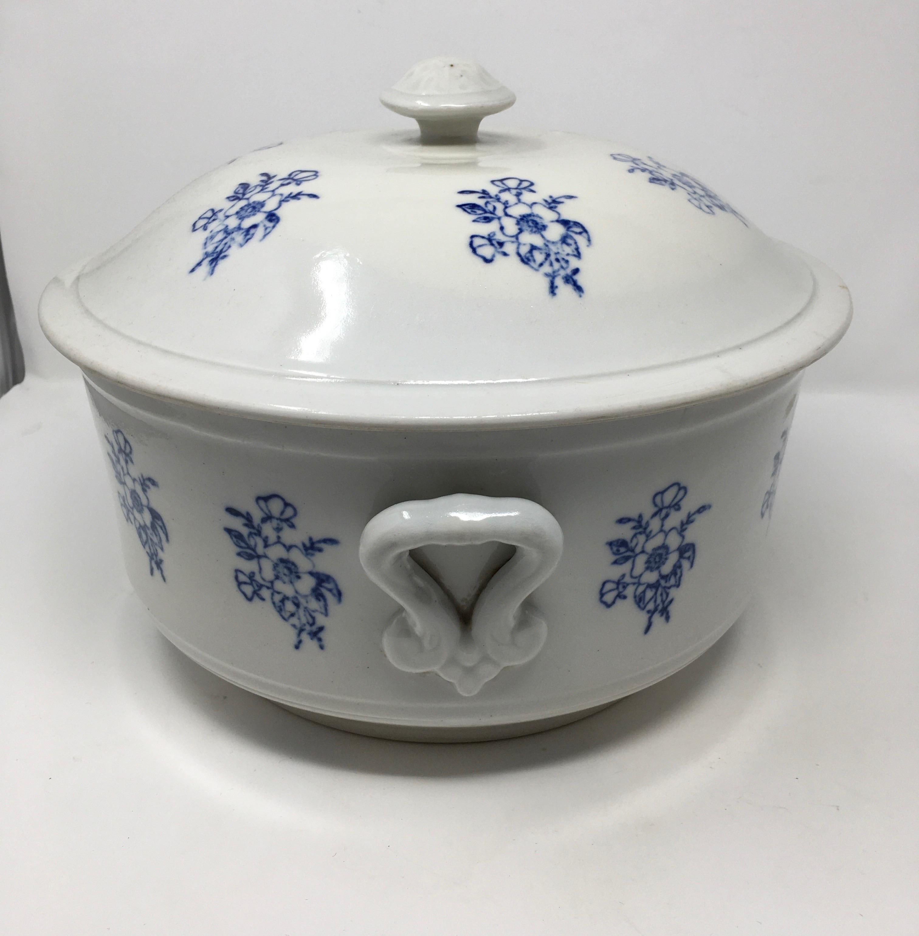 Edwardian English Blue and White Antique Ironstone Tureen