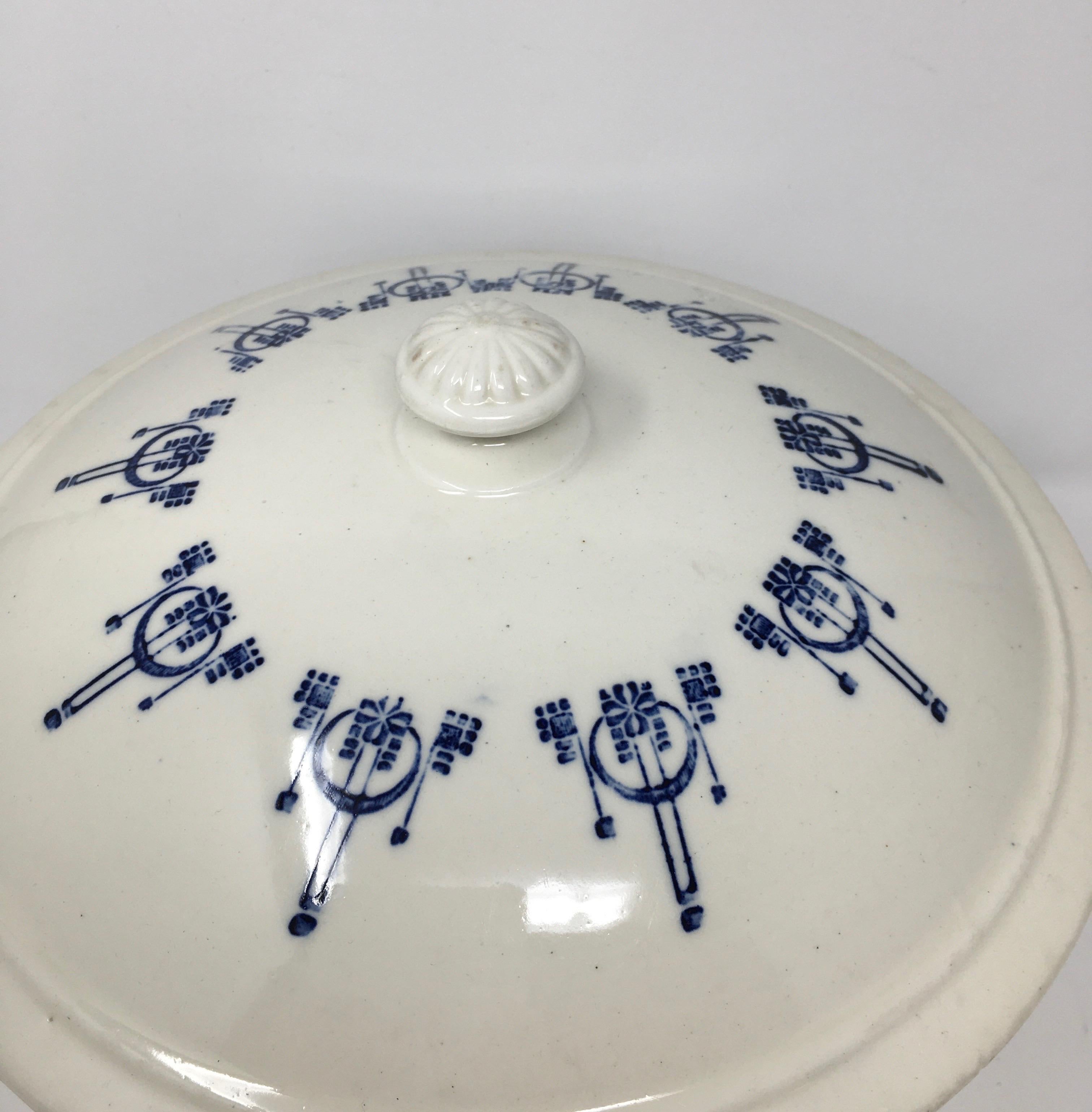 20th Century English Blue and White Antique Ironstone Tureen
