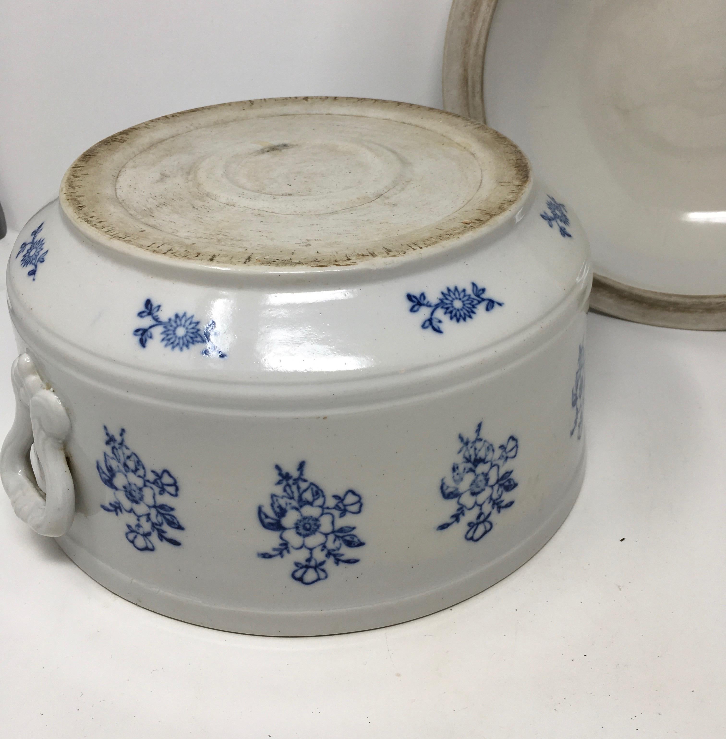English Blue and White Antique Ironstone Tureen 1