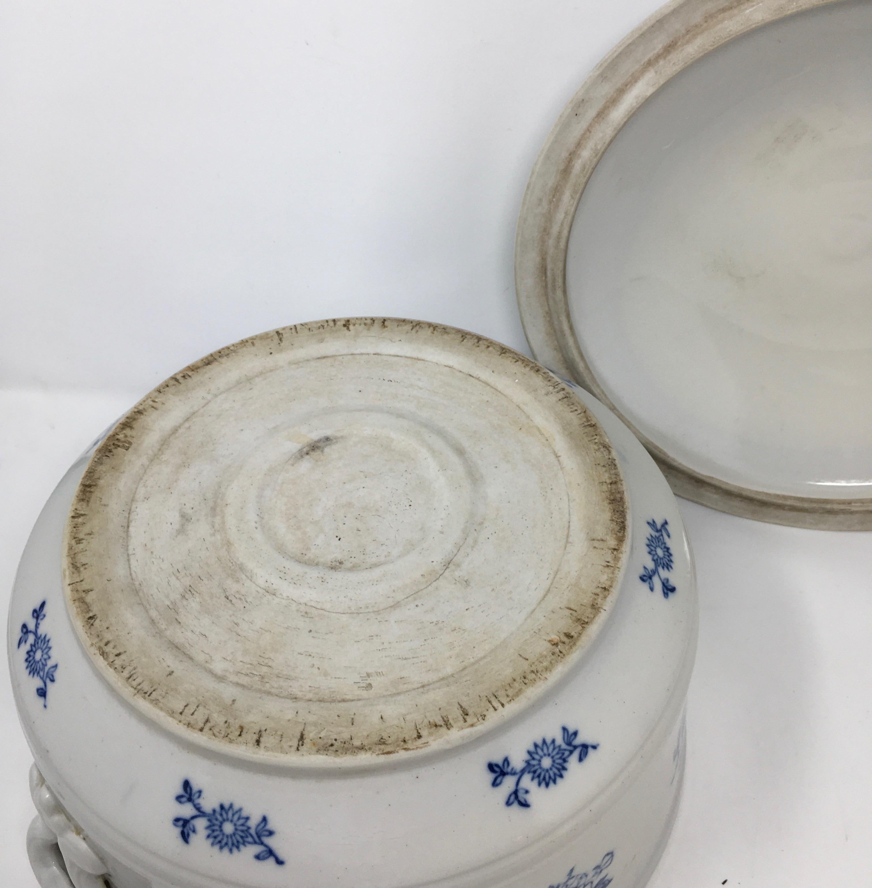 English Blue and White Antique Ironstone Tureen 2