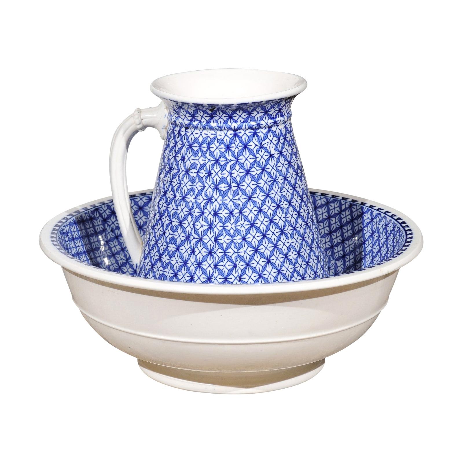 English Blue and White Brown-Westhead:: Moore & Co. Valletta Pattern Washbasin im Angebot