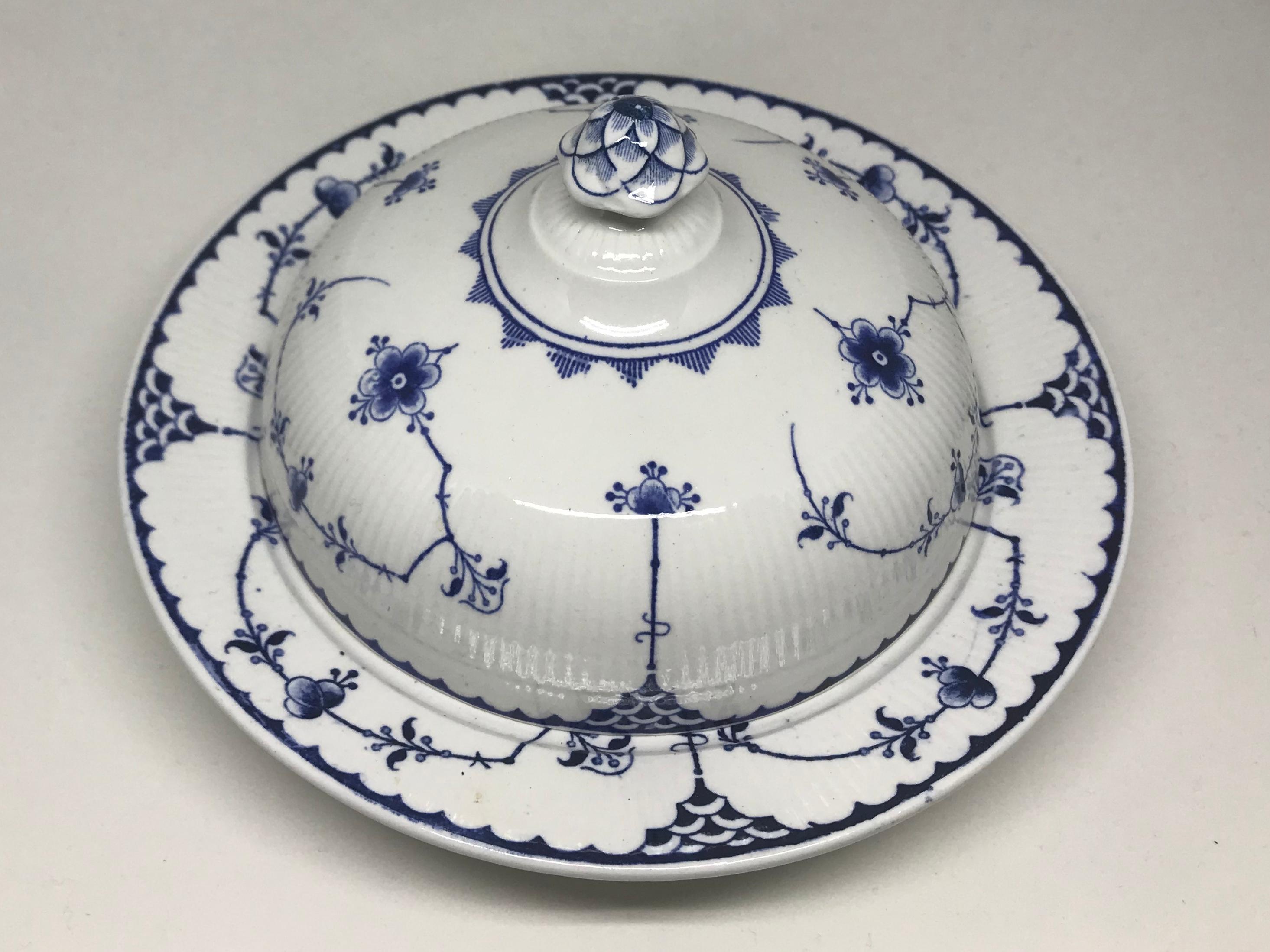 English Blue and White Covered Dish For Sale 1