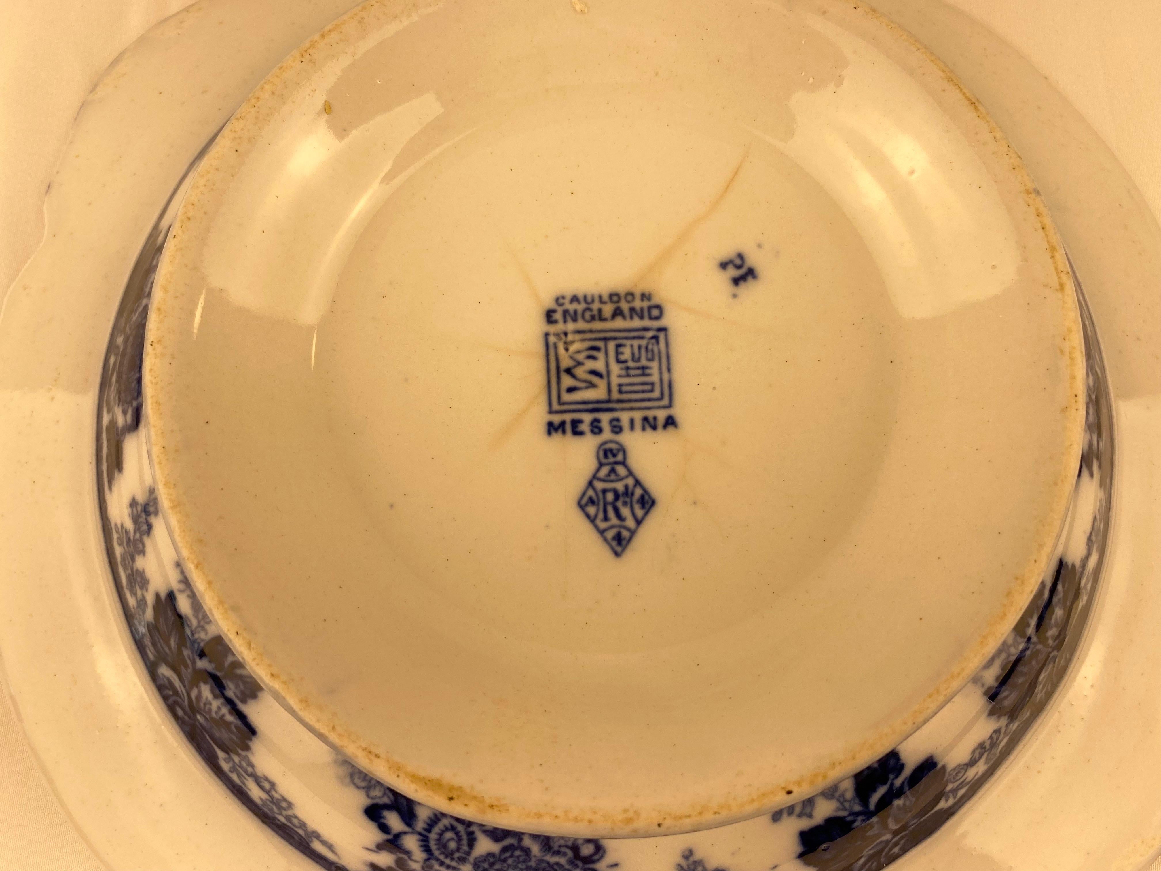 Victorian English Blue and White Ironstone Tableware, Transfer Bowl by Cauldon Messina For Sale