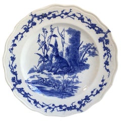 Assiette anglaise bleu et blanc Lièvre et grenouilles Brown Westhead et Moore, vers 1890