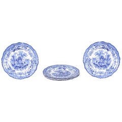 Englische englische blau-weiße Transferteller mit gotischen Ruinenmotiven, 19. Jahrhundert