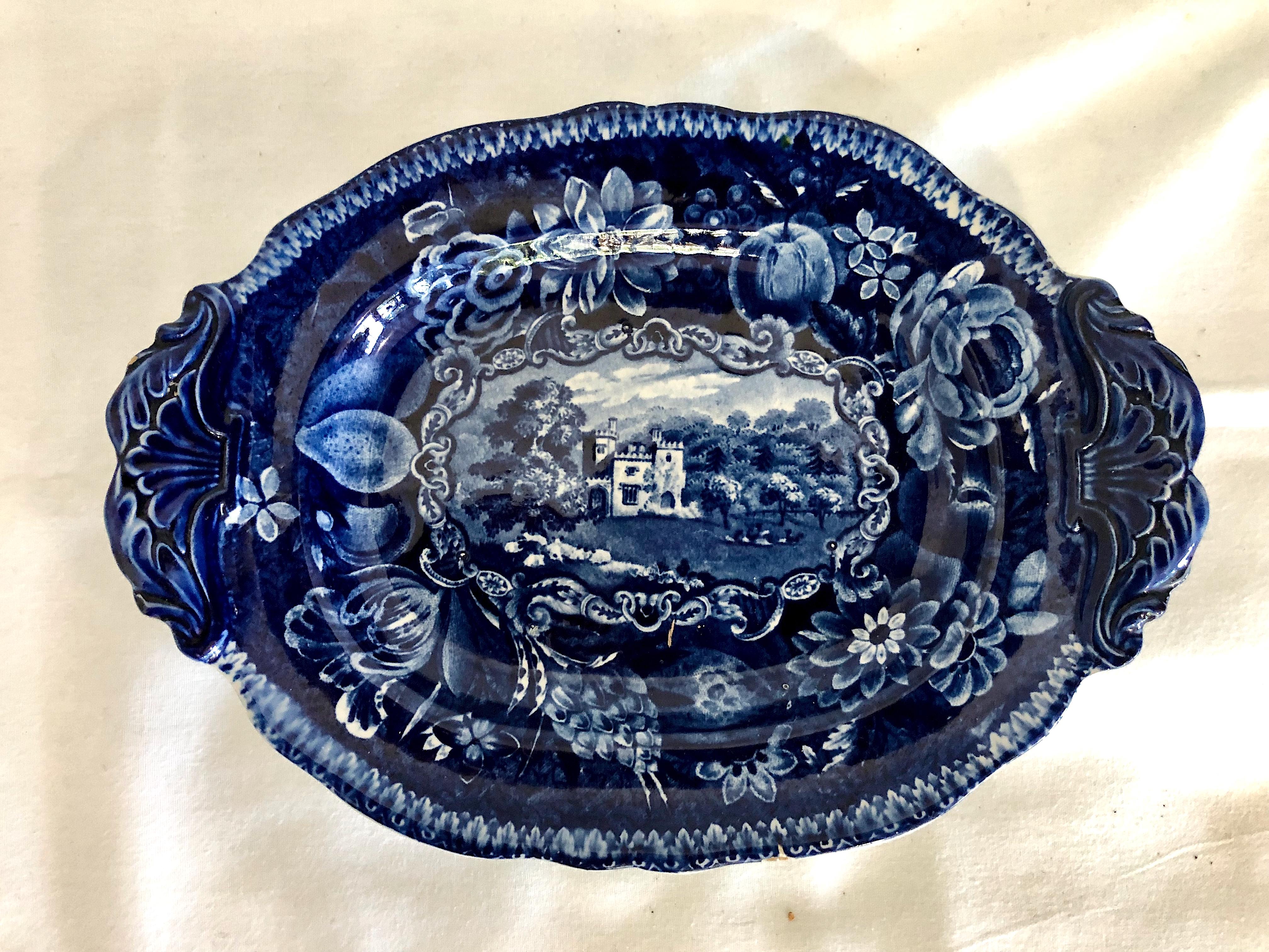 English Blue and White Transferware Covered Tureen set with Ladle and Stand In Good Condition For Sale In San Francisco, CA