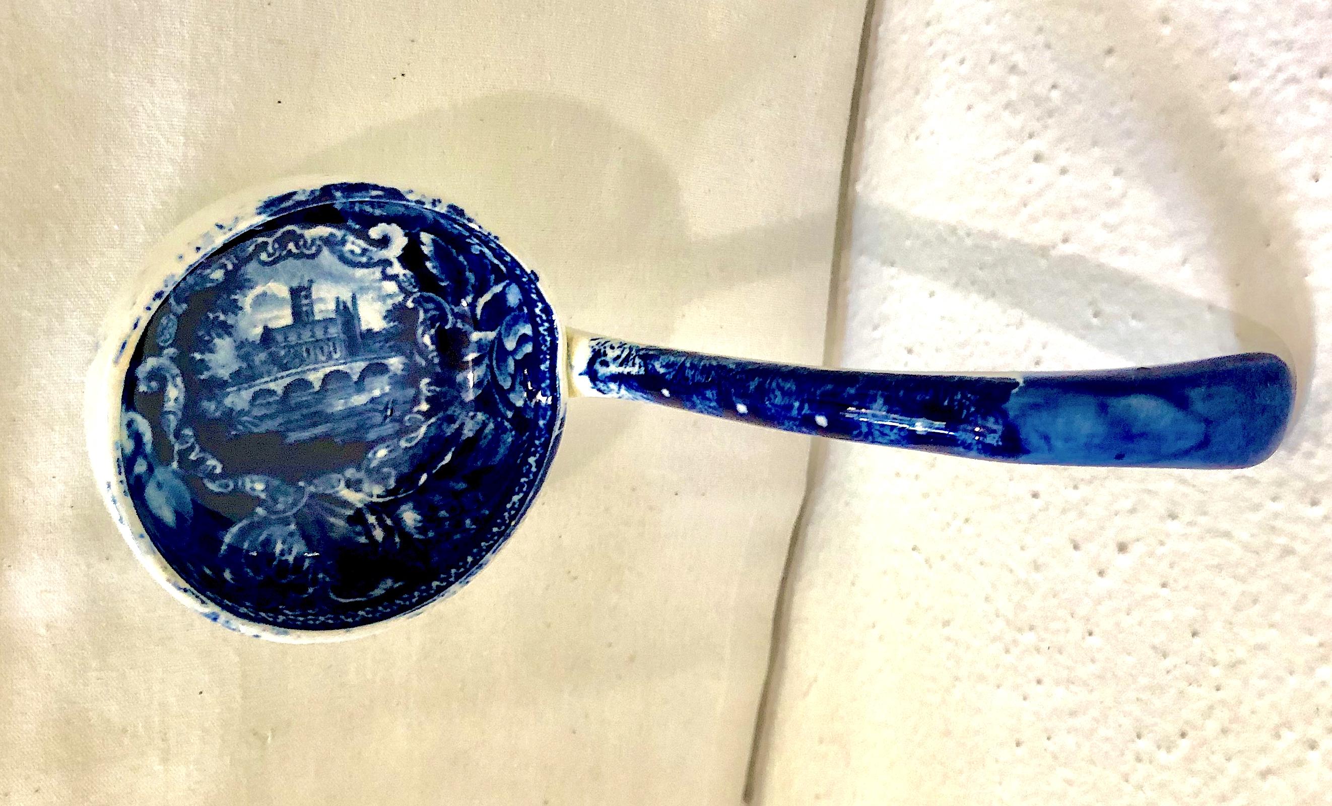 Late 19th Century English Blue and White Transferware Covered Tureen set with Ladle and Stand For Sale
