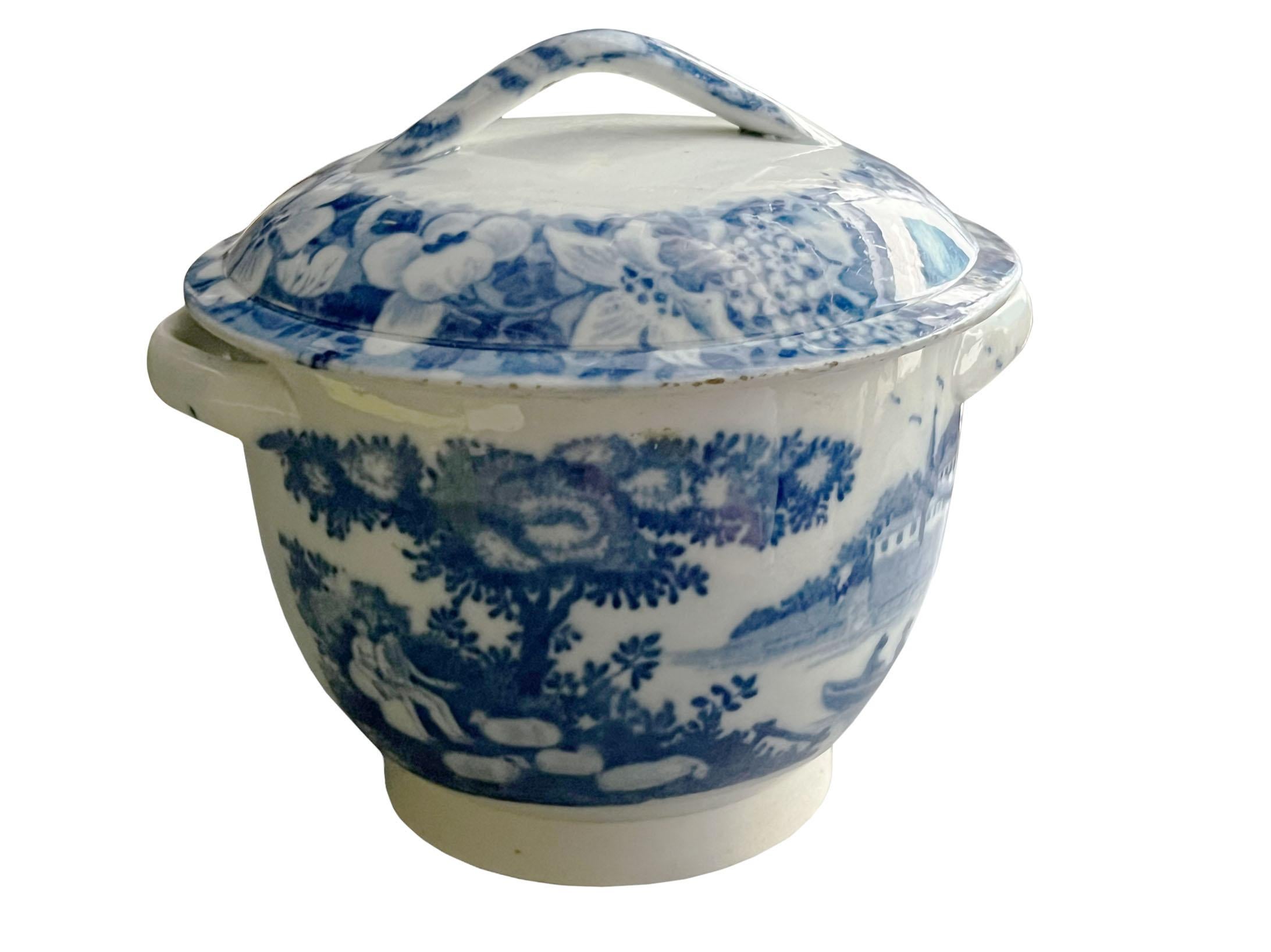 Late 19th Century English Blue and White Transferware Small Tureen For Sale