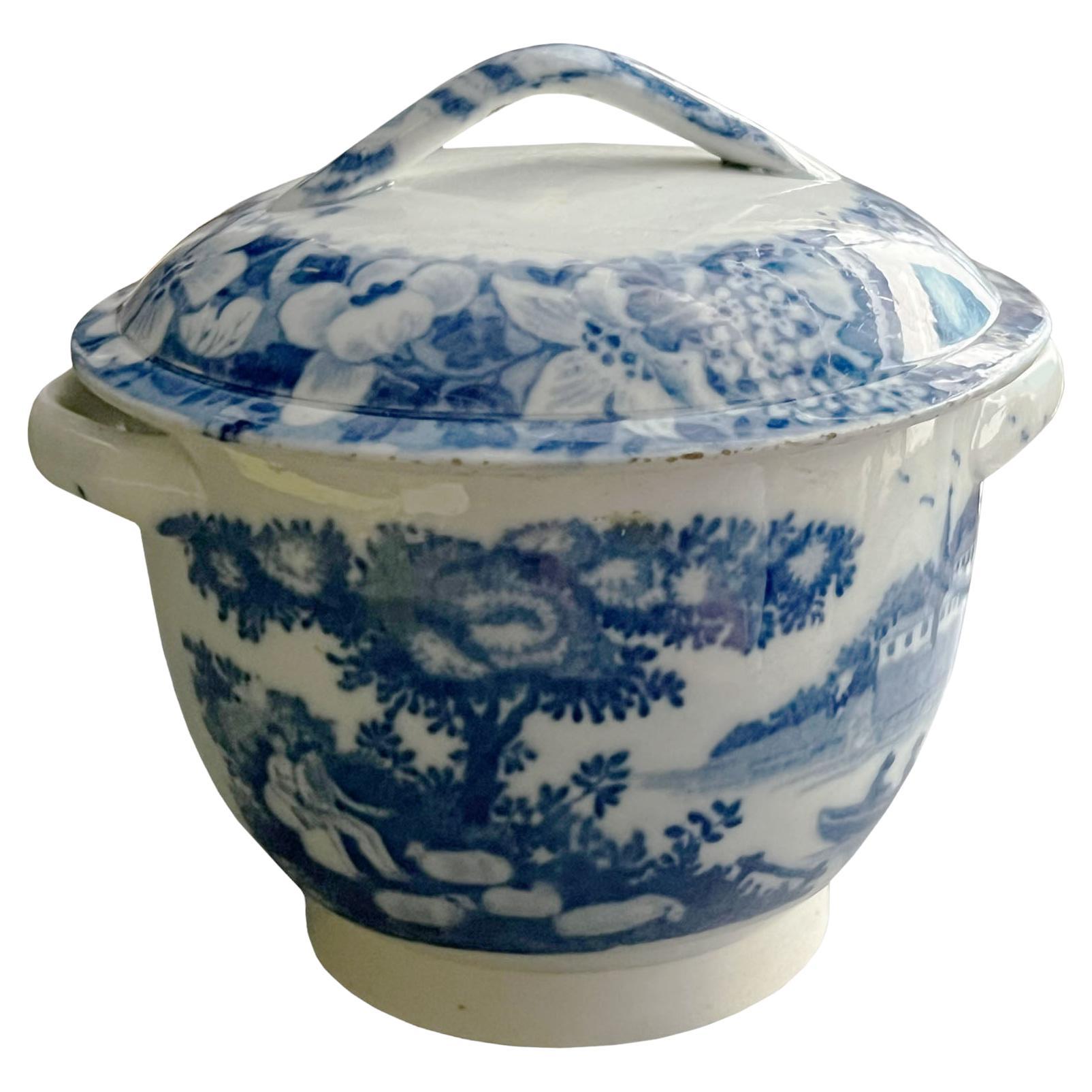 English Blue and White Transferware Small Tureen For Sale