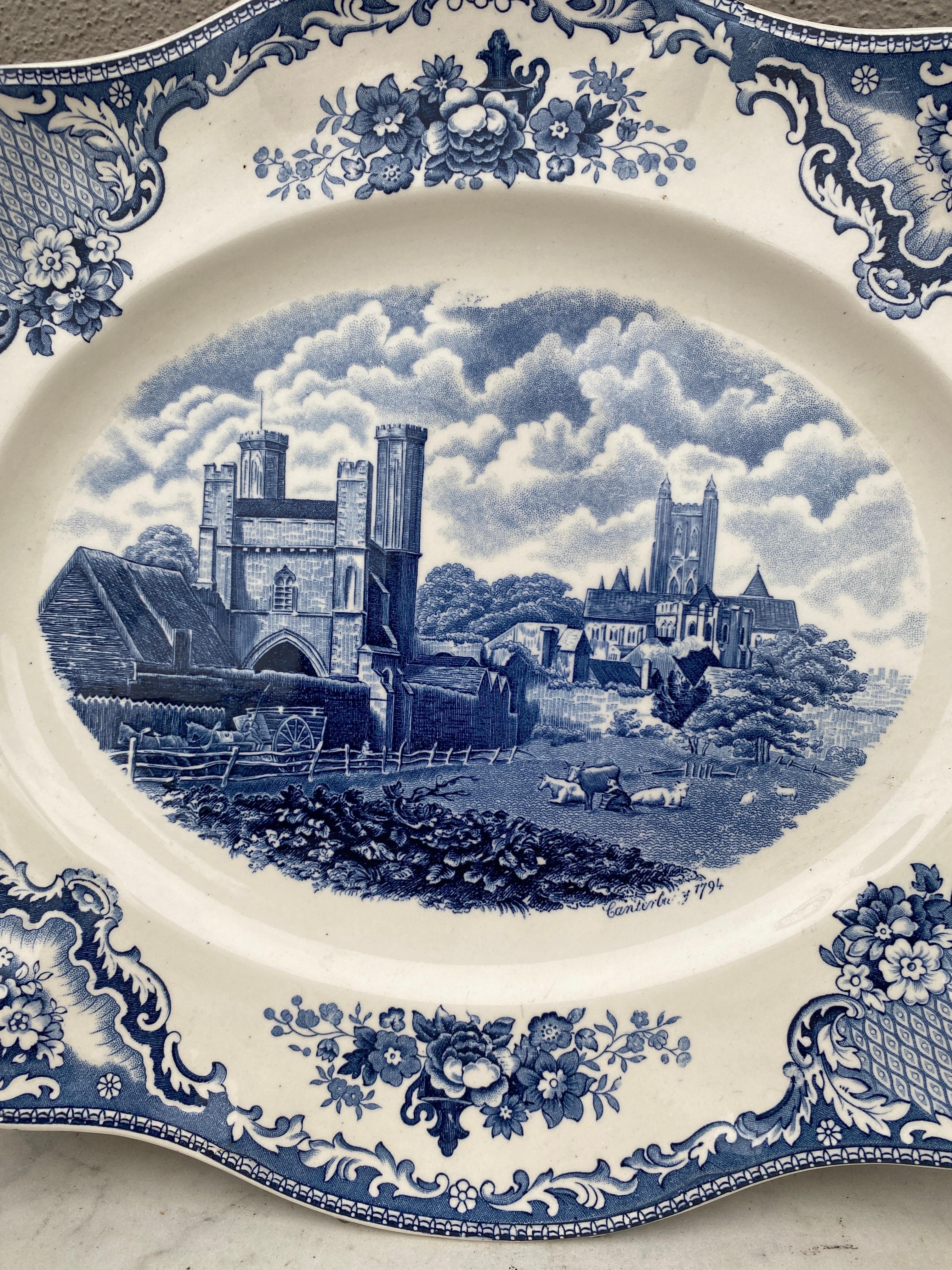 Late Victorian English Blue & White Canterbury Platter Johnson Brothers Circa 1960 For Sale