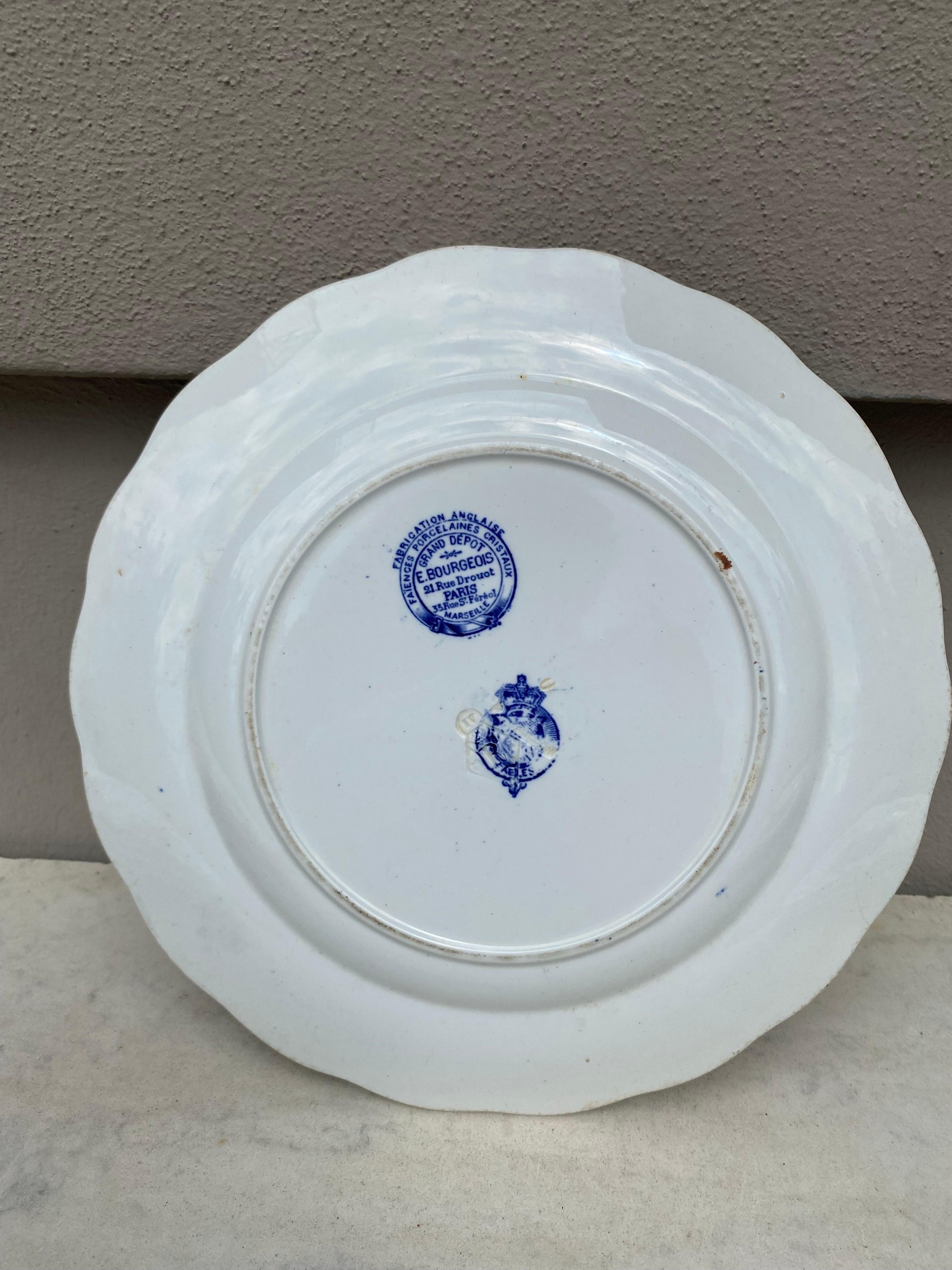 English Blue & White Plate Eagle & Frog Brown Westhead and Moore, circa 1890 In Good Condition For Sale In Austin, TX
