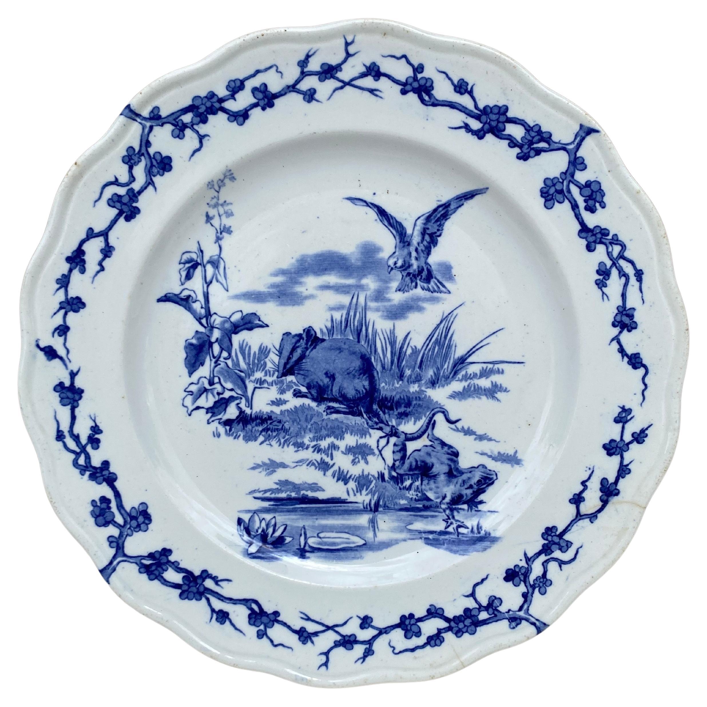 English Blue & White Plate Eagle & Frog Brown Westhead and Moore, circa 1890