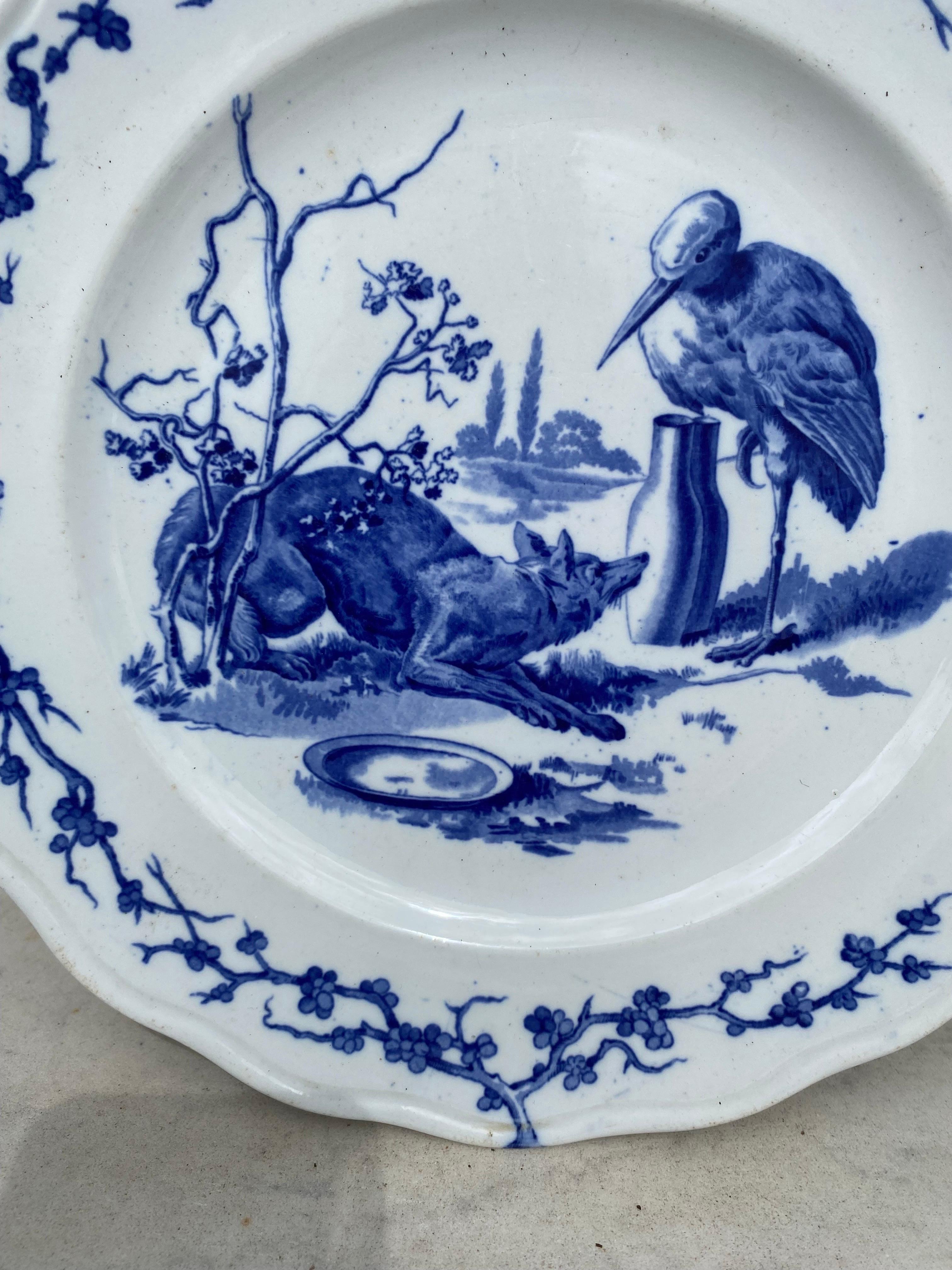Country English Blue & White Plate Fox and Stork Brown Westhead and Moore, circa 1890