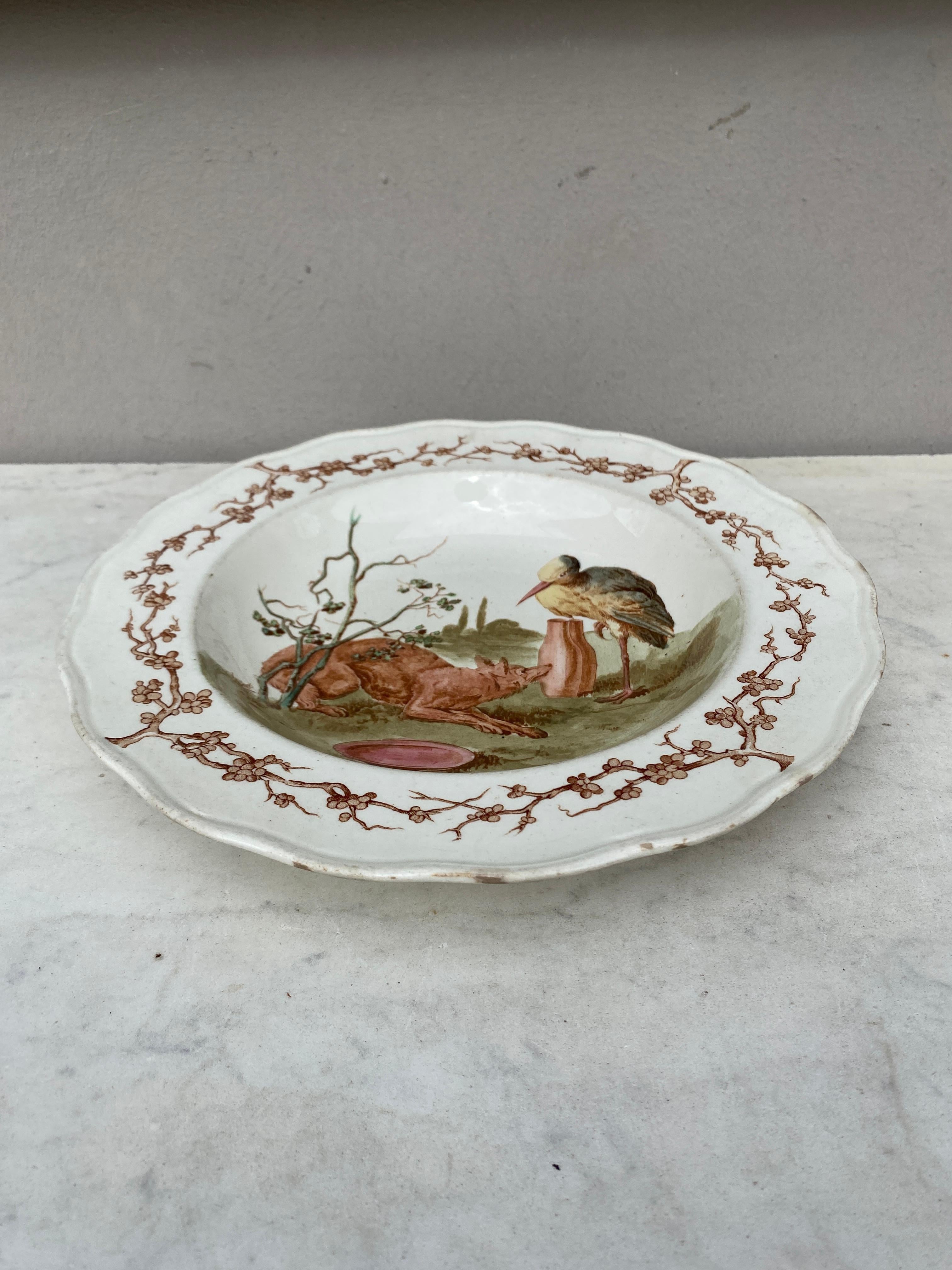 Late 19th Century English Blue & White Plate Fox and Stork Brown Westhead and Moore, circa 1890