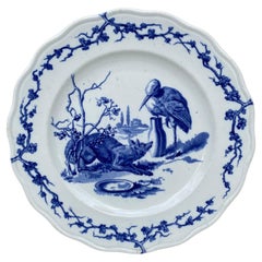 Antique English Blue & White Plate Fox and Stork Brown Westhead and Moore, circa 1890