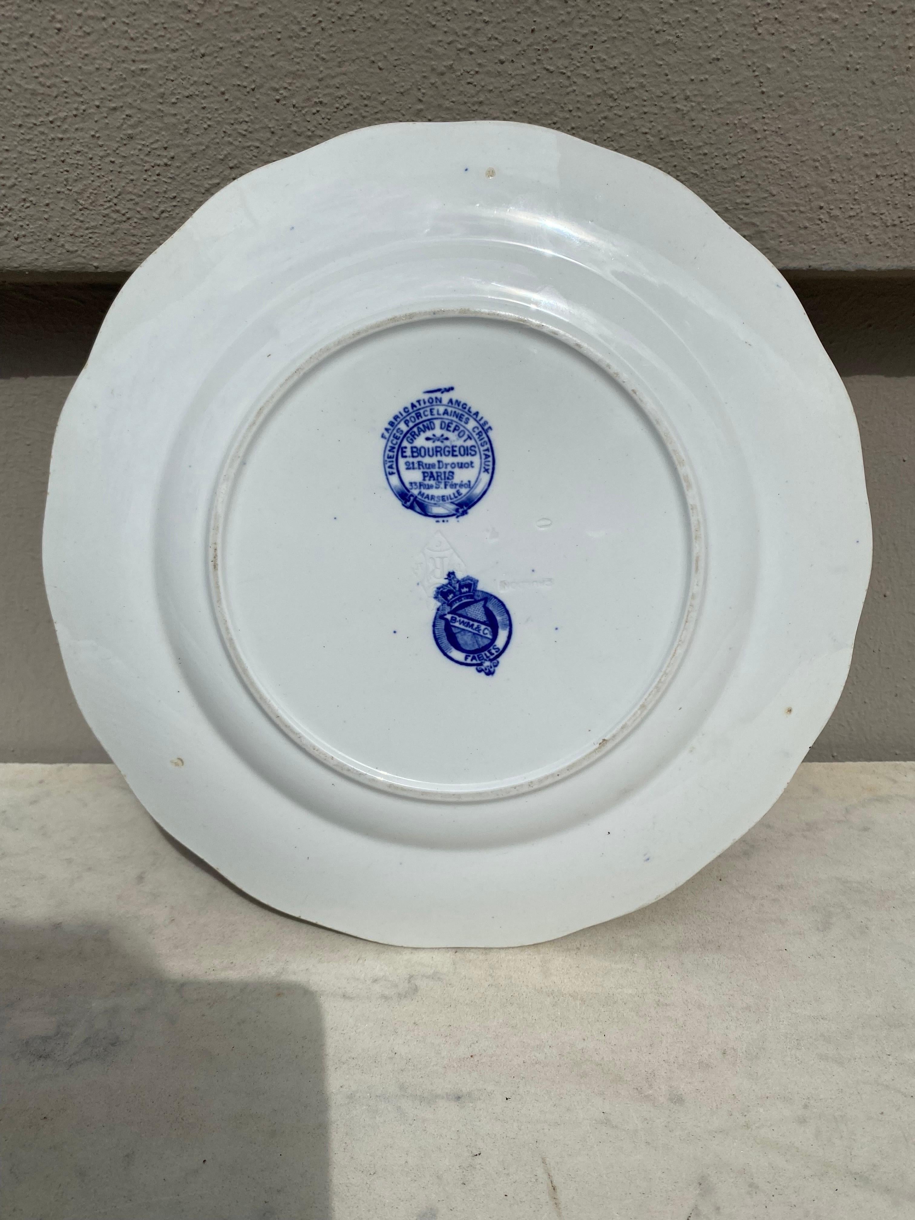 English Blue & White Plate Hare and Frogs Brown Westhead and Moore, circa 1890 In Good Condition For Sale In Austin, TX