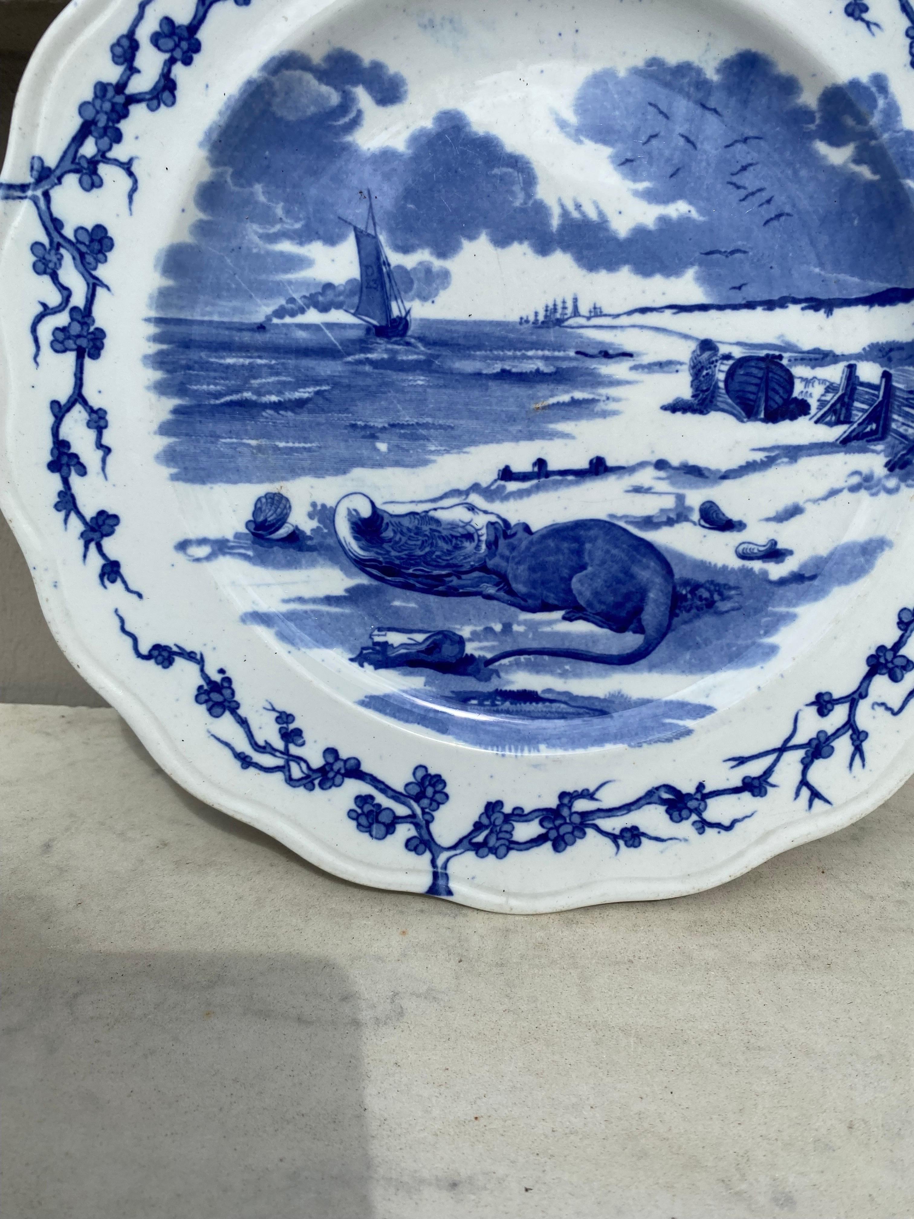 English Blue & White Plate Rat Brown Westhead and Moore, circa 1890 In Good Condition For Sale In Austin, TX