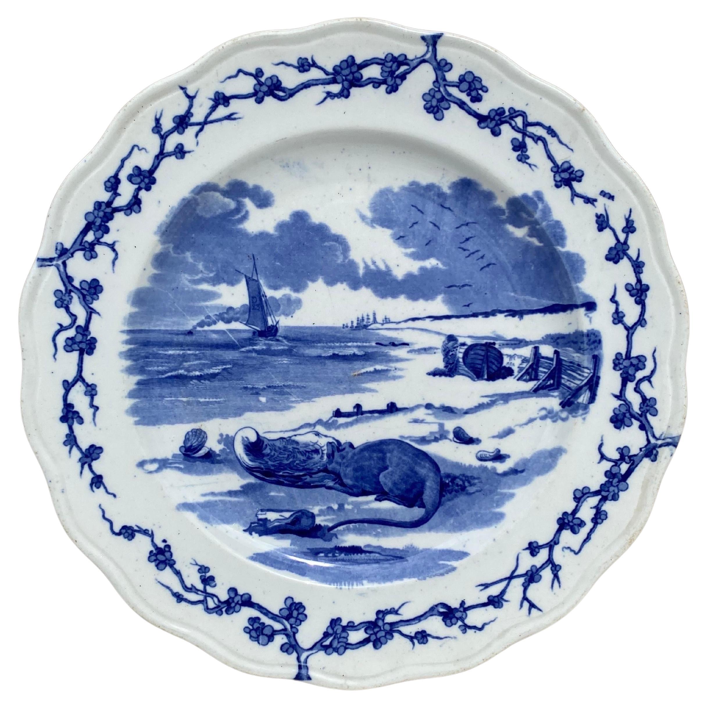 English Blue & White Plate Rat Brown Westhead and Moore, circa 1890