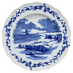 Assiette anglaise bleue et blanche en rotin Westhead et Moore, vers 1890