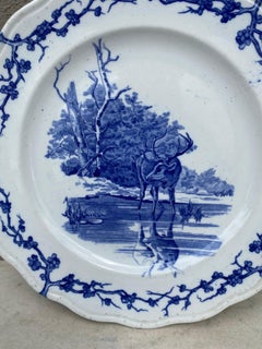 English Blue & White Plate Stag Brown Westhead and Moore, circa 1890